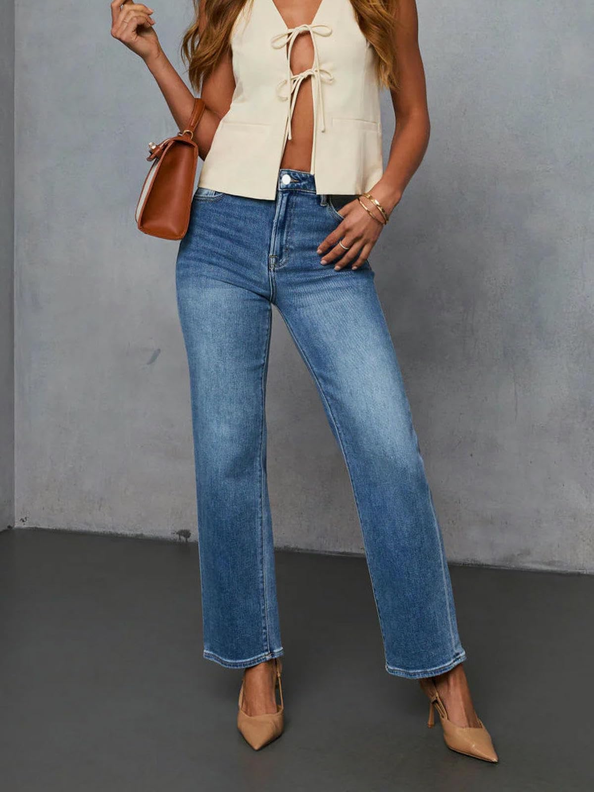 Jeans Donna Femminile Largo Gamba A metà Gamba-Blu-XL