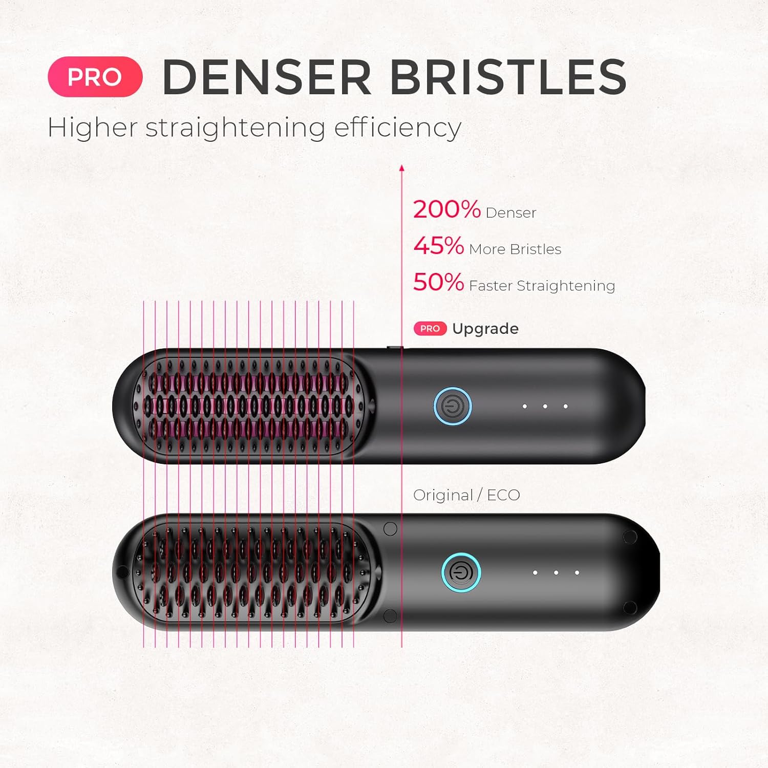 TYMO Cordless Hair Straightener Brush - Porta PRO Portable Straightening Brush for Travel, Mini Ionic Hot Comb Straightener for Women, Lightweight on-The-go, Cordless & Fast Charger Dual Power, Black - Image 3