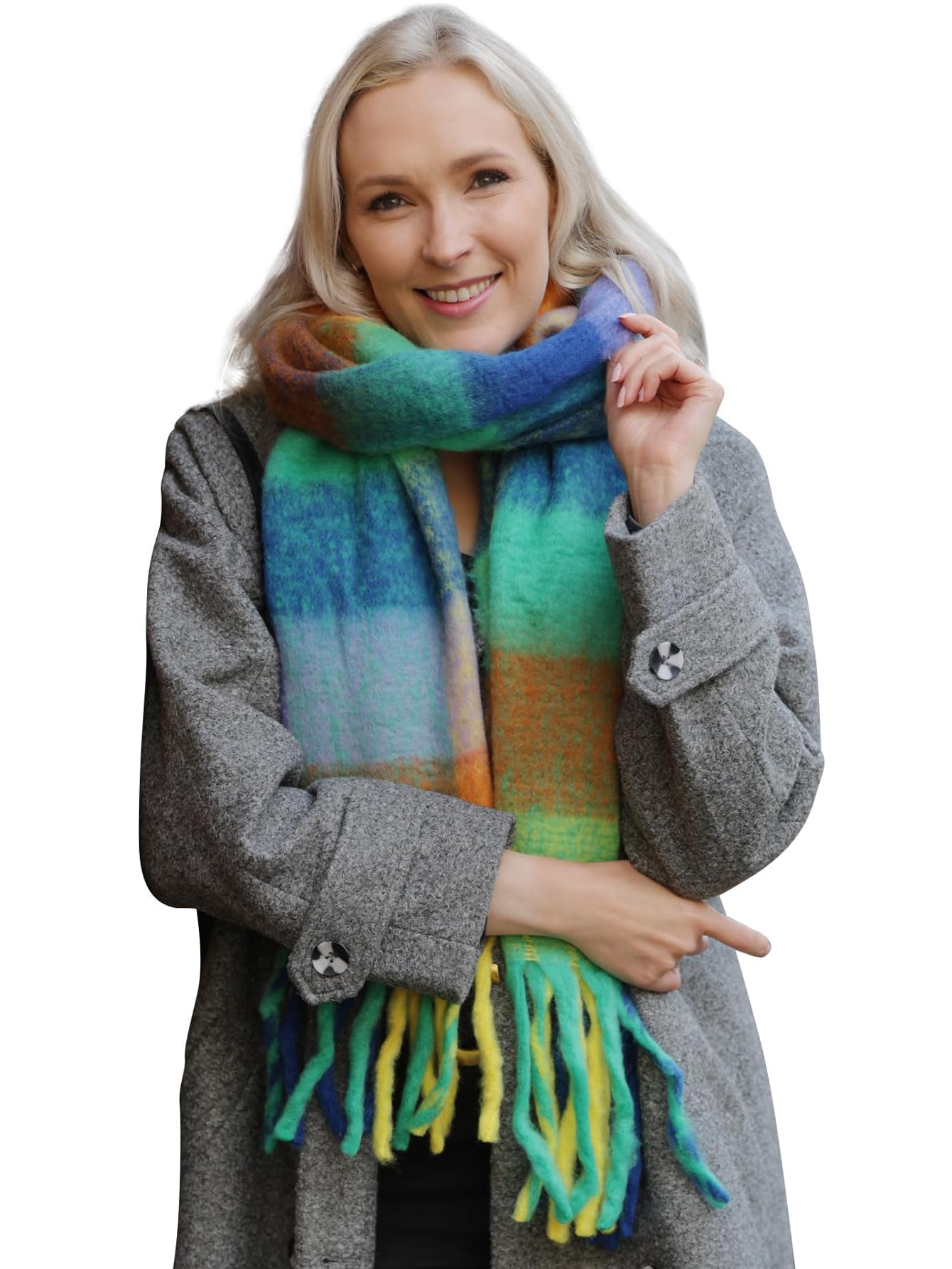 Style Slice Women's 7-Navy Blanket Scarf Scarves Oversized Scarf Tartan Scottish Blanket Shawl Winter Wraps Scarves Winter Scarfs Pink Grey Black Mustard Red (Dark Blue =01)