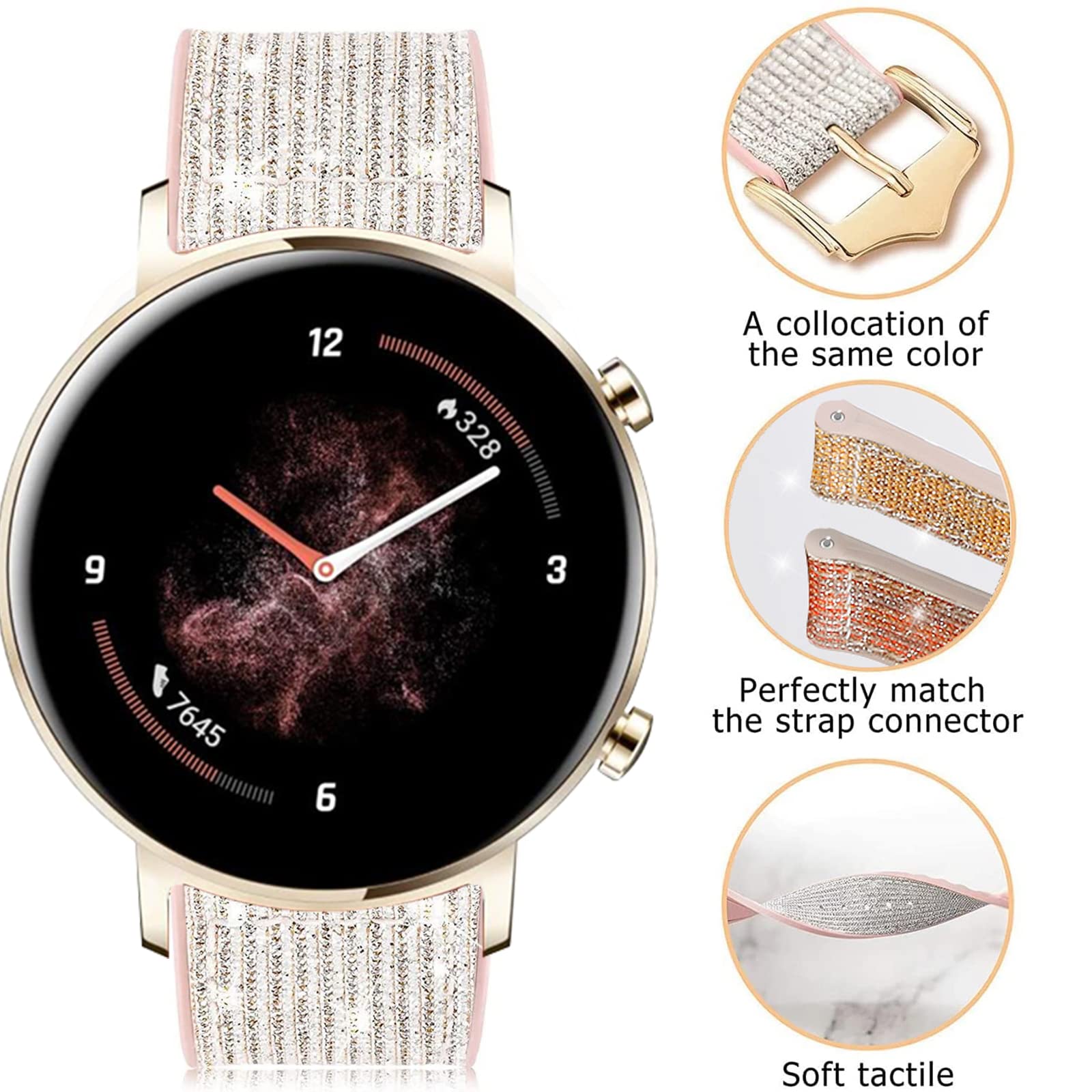 Compatible with Huawei Watch GT3 42 mm Silicone Glitter Replacement Straps for Huawei GT3 42 mm Stainless Steel Metal Watch Clasp Sport Watch Strap for Huawei Watch GT23 42 mm (Gold Red - Image 3