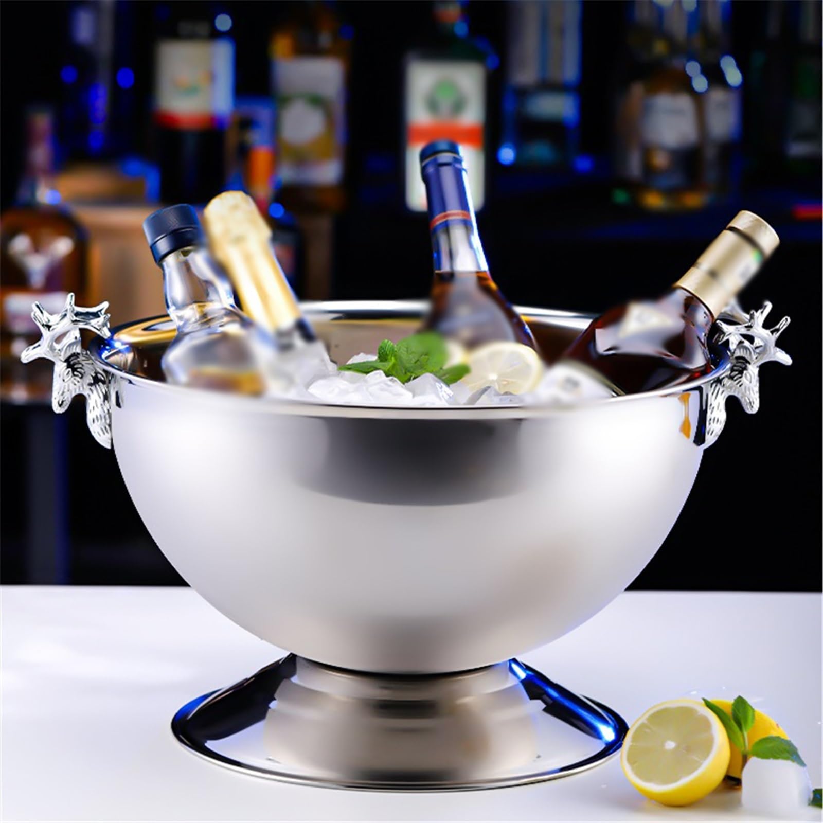 Isolierter Eiskübel Champagner-Weinkühler, Party-Eiskübel aus Edelstahl, 13,5 l, Bar, Champagner, Bieraufbewahrung, mit Griff, Getränkewanne(Gold)