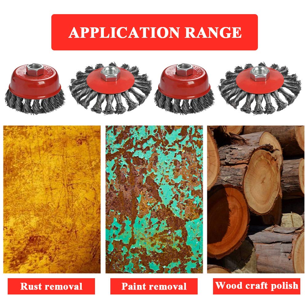 4 Spazzole A Filo Per Smerigliatrice Angolare - Ø 75mm E 100mm - Per Rimozione Ruggine E Vernice - Ideali Per Fai Da Te - Foto 6