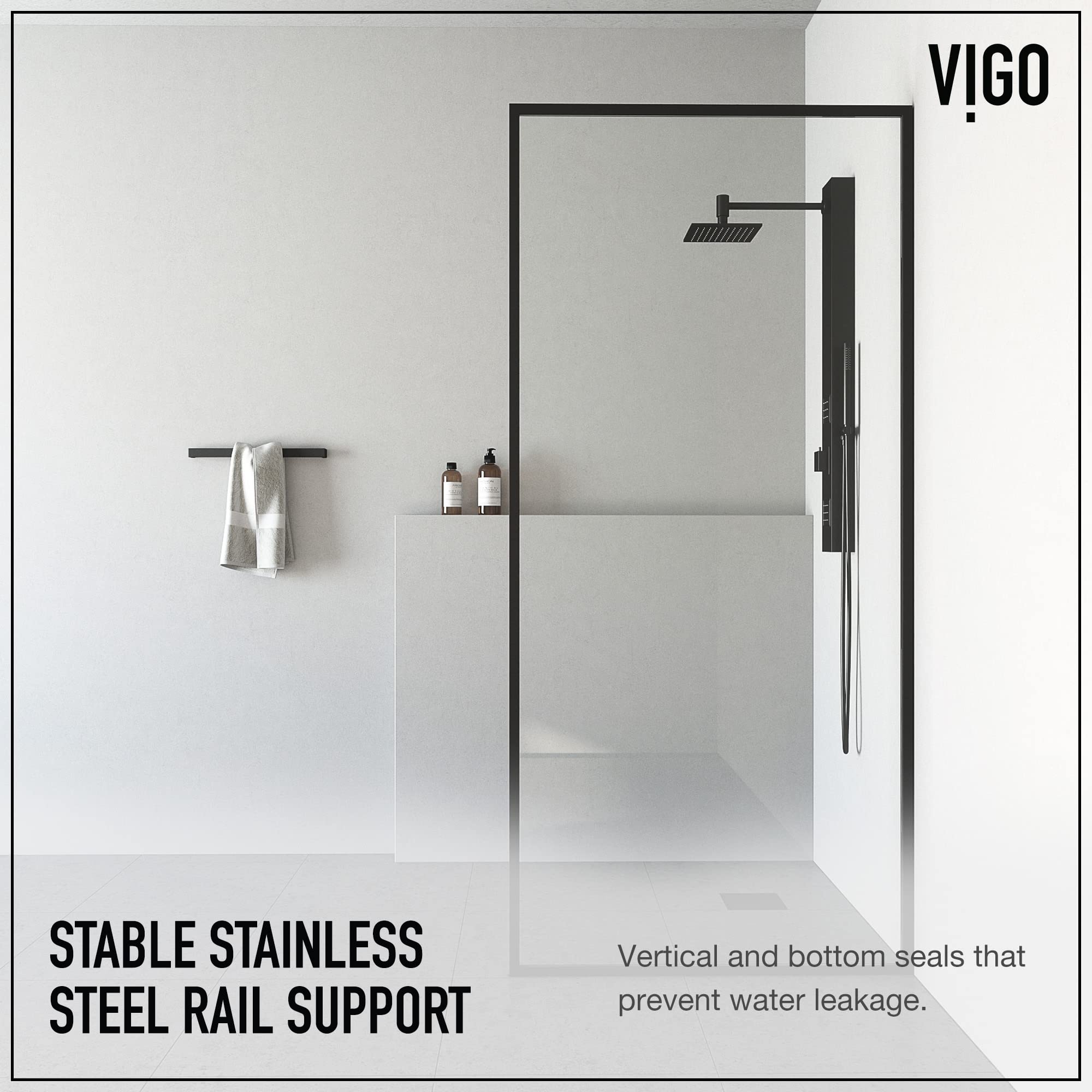 VIGO Zenith Fixed Glass Shower Wall Panels Framed Tempered Shower Glass Panel for Open Walkin