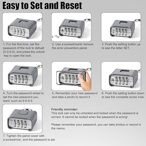 Miniatura 5 de 1 cerradura de combinación de 4 dígitos resistente, desbloqueo con un toque, función antierror, candado grande impermeable de alta seguridad para