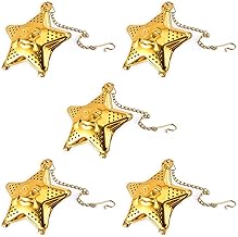 5Pcs Loose Leaf Tea Infusers, Gold Stainless Steel Tea Strainer, Reusable Tea Ball with Chain Hook, Fine Holes Tea Filters for Tea Steeper Flavoring Herbal Spices (Star)