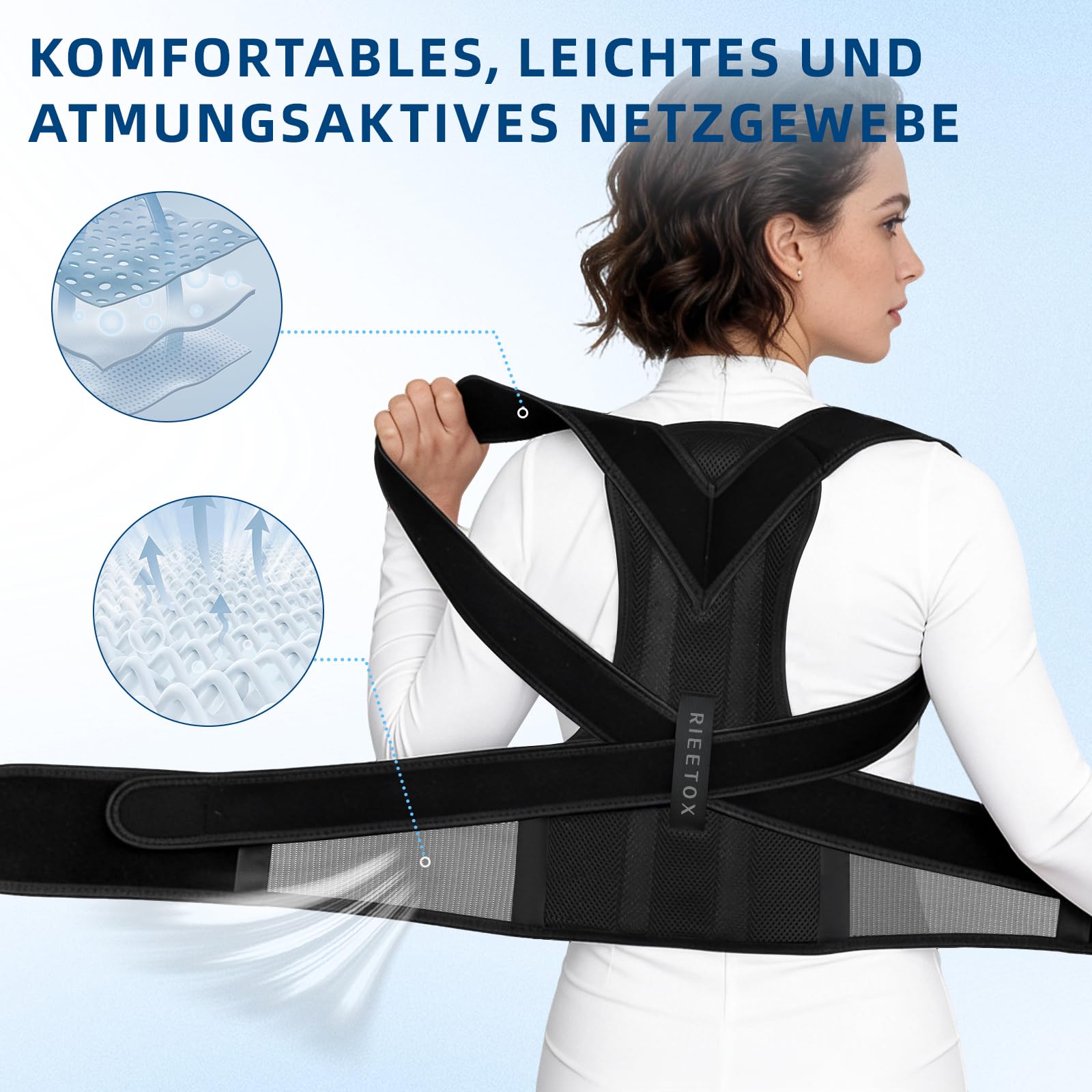 Rückenstützgürtel & Haltungskorrektor für Damen und Herren – Geradehalter mit Schulterstrecker Lindert Schmerzen im Oberen Rücken – Verstellbar, atmungsaktiv, perfekt für Alltag & Büro（Medium）