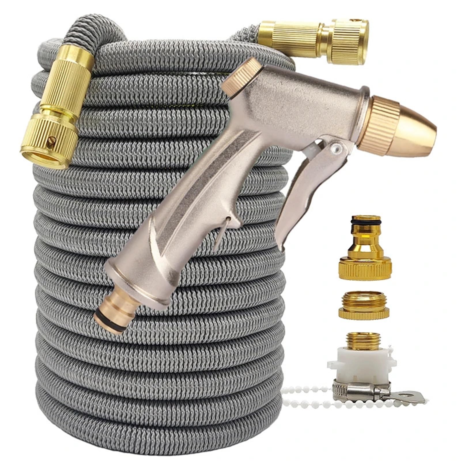 Qeoqwqb Grey Hose With Gun High Pressure Garden Water Hose Expandable Connector Reel Pipes For Irrigation Car Wash(,50Ft)