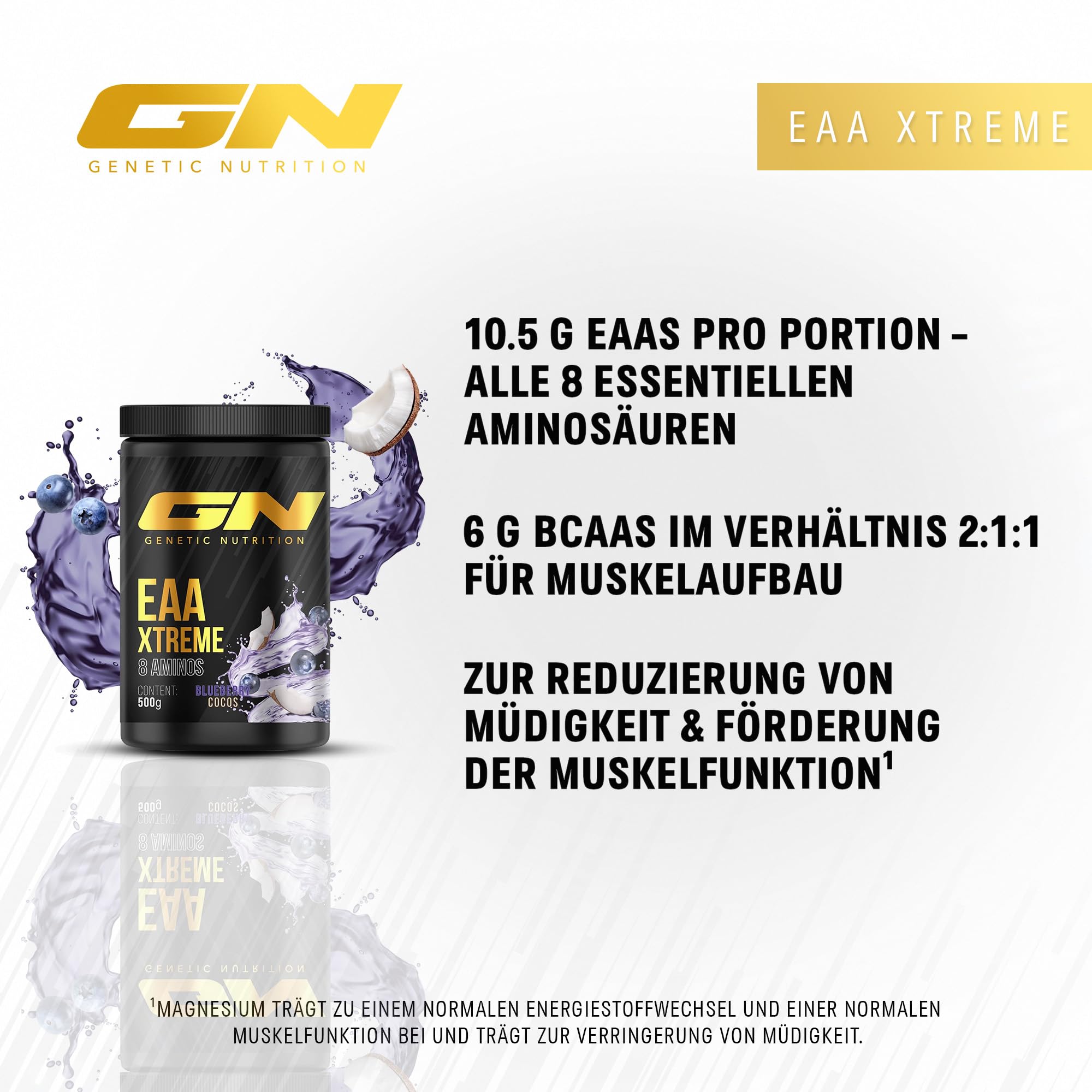 Aminosäuren-Komplex 500g Veganes Pulver mit 12.700 mg pro Tagesdosis & 15 Aminosäuren – Alle 8 essentielle EAA s inkl. BCAA s – Hochdosiert – (Blueberry Cocos) – GN Laboratories