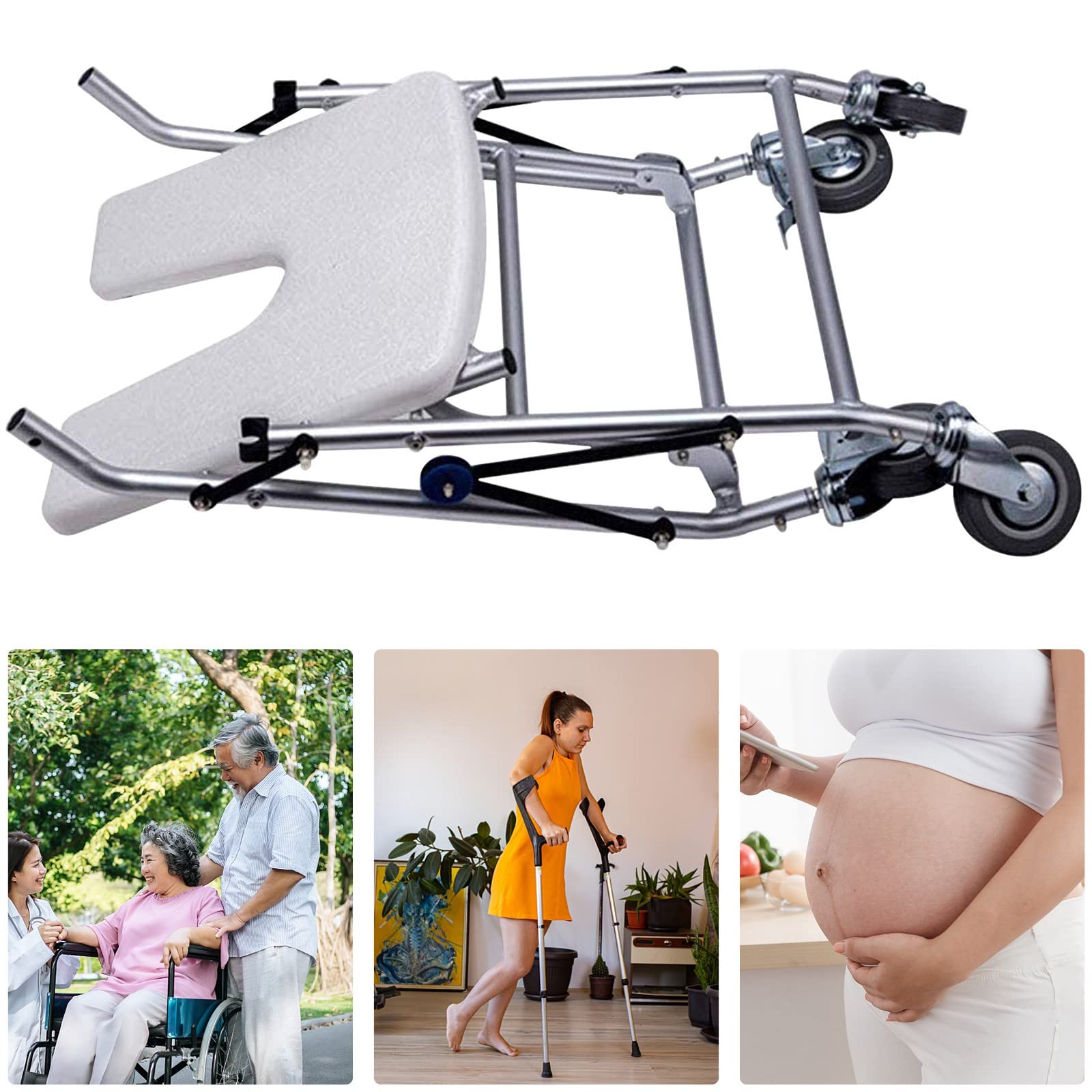 Taburete de Baño Silla para Ducha para Personas Mayores con Ruedas, Asiento para Ducha Plegable con Reposabrazos y Respaldo - Apertura en Forma de U, Carga 150KG