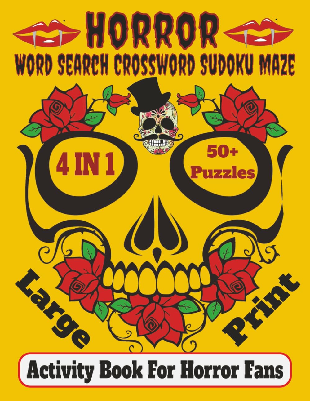 Horror Word Search Crossword Sudoku Maze: 4 IN 1 Activity Book For Adults Seniors And Horror Fans , Large Print 8.5x11 Inch Size , 100 Pages