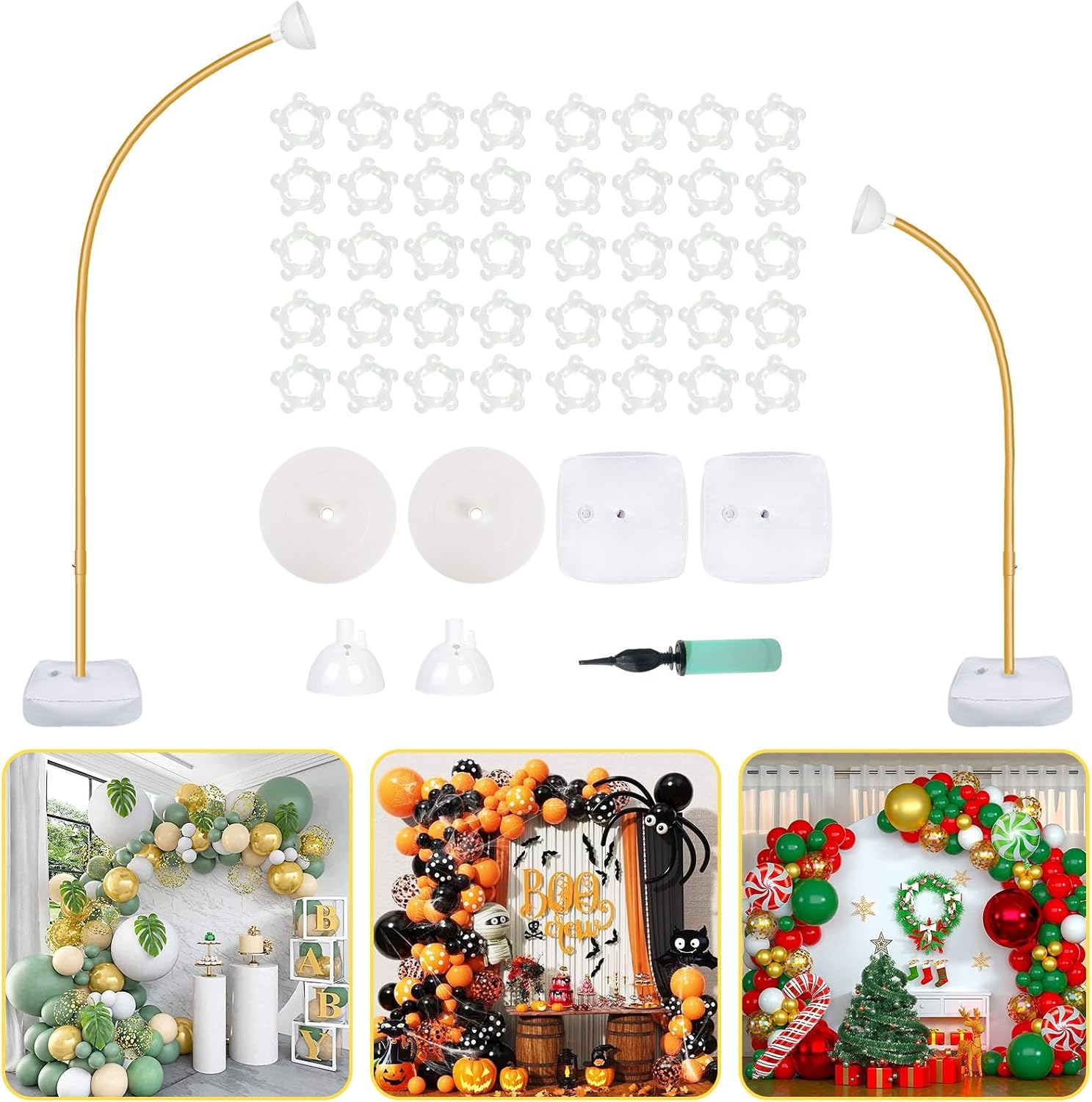 OurWarm 9.35Ft & 6Ft Gold Balloon Arch Stand, Free Bending Shape Balloon Arch Kit, Half Arch Balloon Stand with Base for Floor, Ideal for Wedding Birthday Baby Shower Graduation 4th of July Decoration Gold Half Balloon Arch