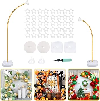 OurWarm 9.35Ft & 6Ft Gold Balloon Arch Stand ، Free Bending Shape Balloon Arch Kit ، Half Arch Balloon Stand with Base for Floor ، مثالي لحفل الزفاف عيد ميلاد الطفل دش التخرج 4 يوليو الديكور