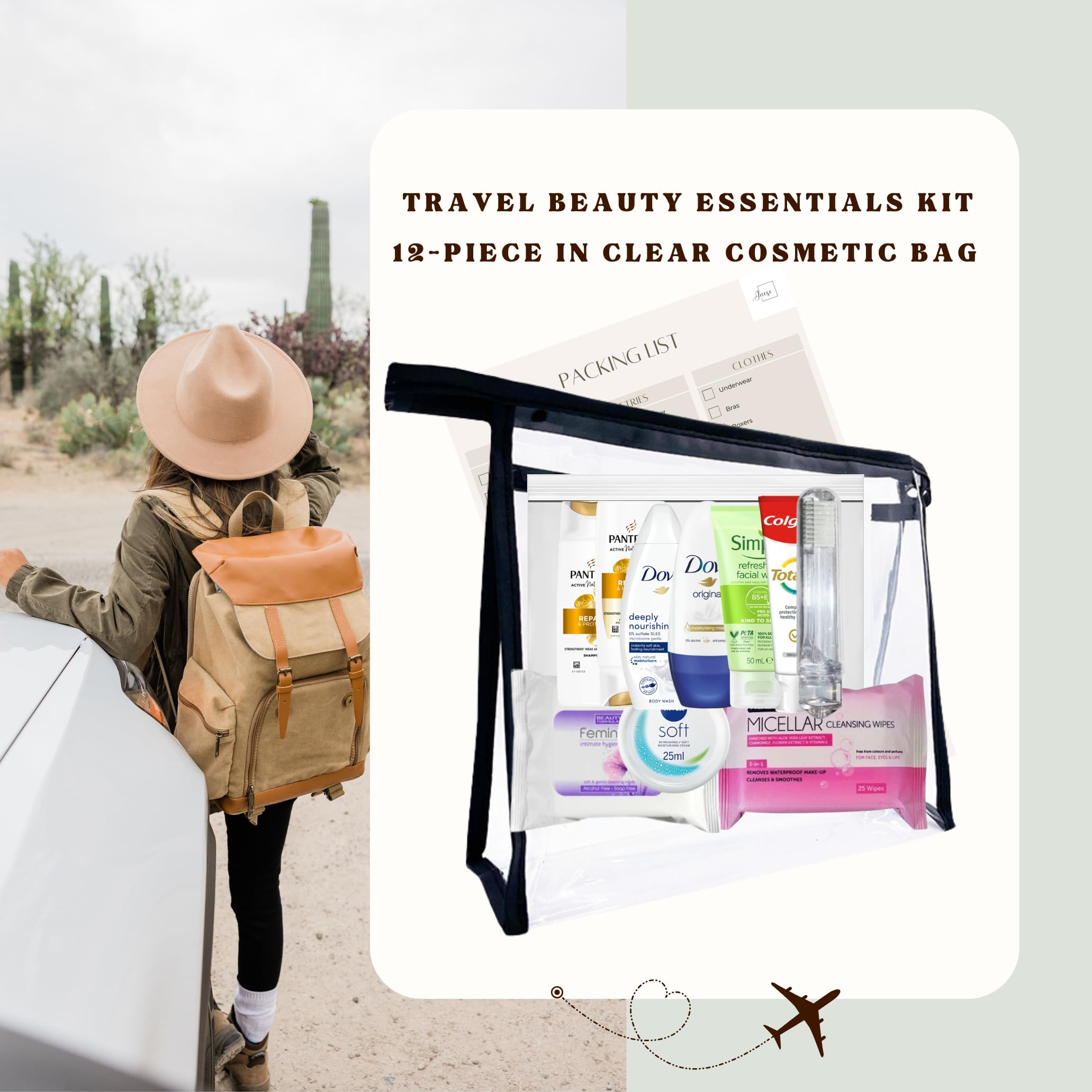 Inese Reise-Kosmetiktasche - Damen - Farblos - TSA-geprüft - Kosmetiktasche