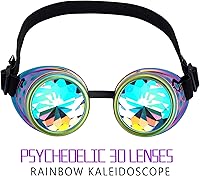 Vista 49 de Gafas caleidoscopio para raves trippy psicodélico steampunk con lentes de cristal de difracción de prisma arcoíris Negro