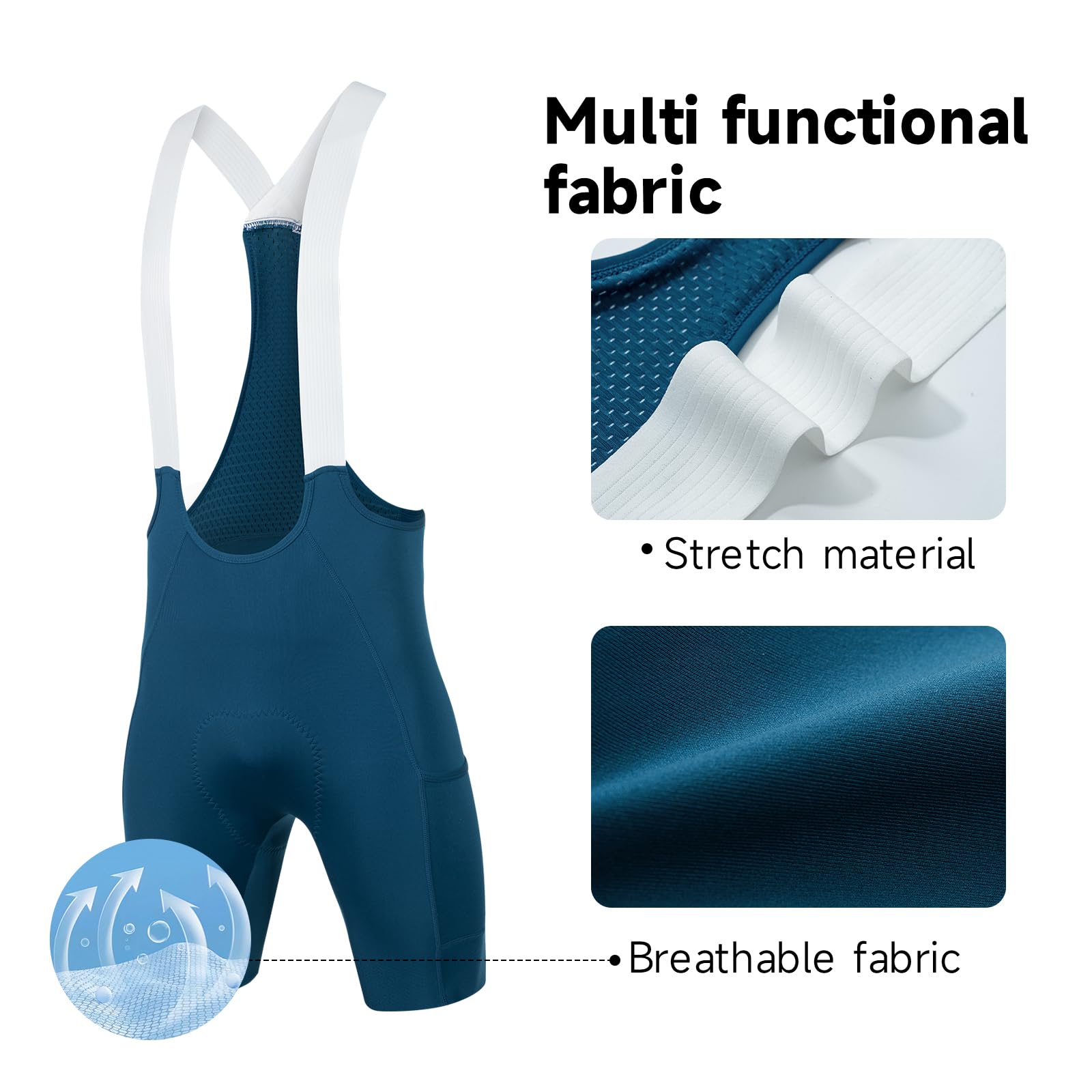 Santic Pantalones cortos de ciclismo para hombre, mallas acolchadas 4D con bolsillo