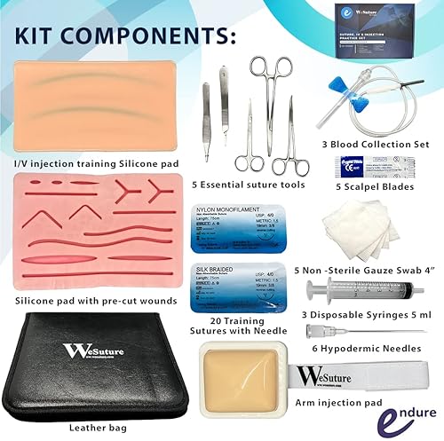 Miniatura 3 de Endure Suture IV y kit de entrenamiento de inyección 50 artículos almohadilla de silicona duradera con kit de herramientas ideal para cualquier
