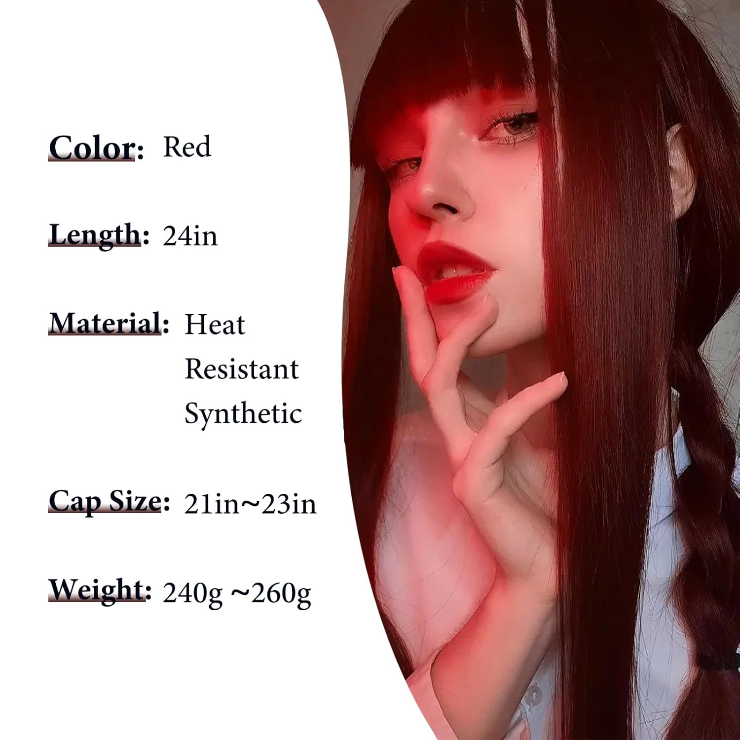 Red Wig with Bangs for Women Long Straight Burgundy Wig for Grils Heat Resistant Synthetic Colored Wig for Daily Party Halloween Cosplay Wig 24in - Image 2