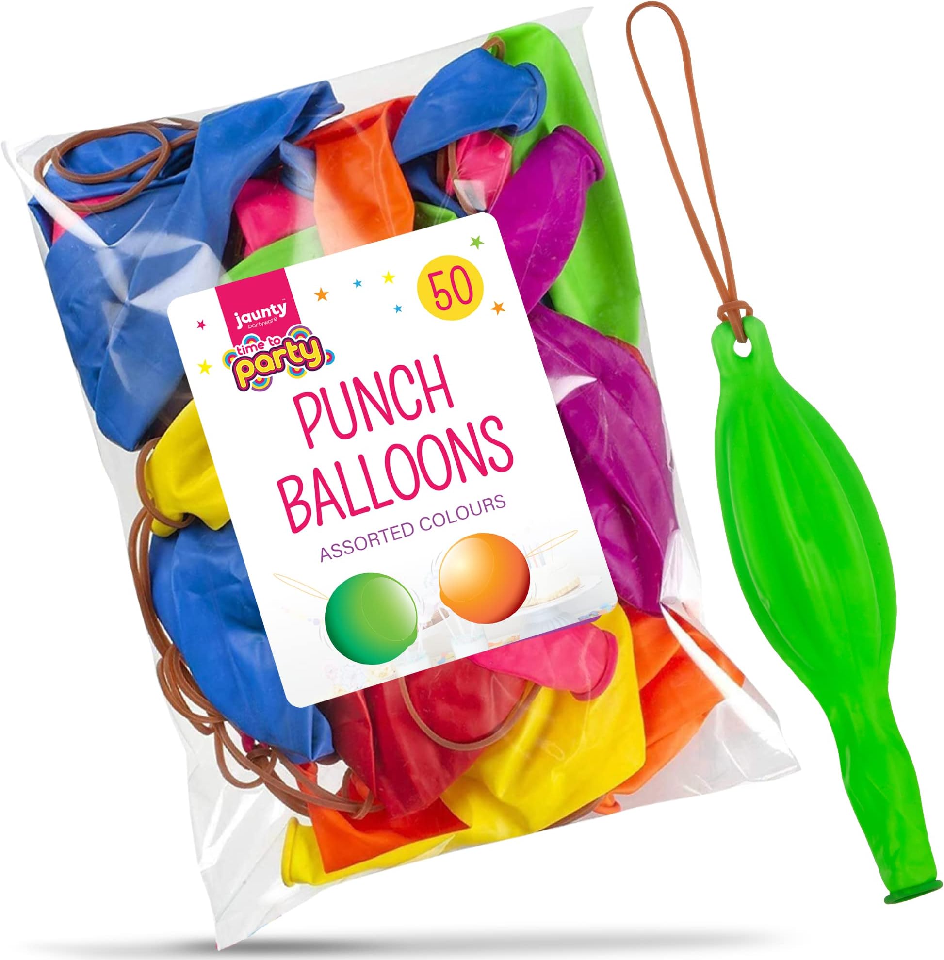 Jaunty Partyware 50x Large Punch Balloons for Kids Ideal Party Bag Fillers - 12 Inch Large Size - Assorted Colours - Fun Children’s Party Ideas - Thick & Strong - Easy to Inflate