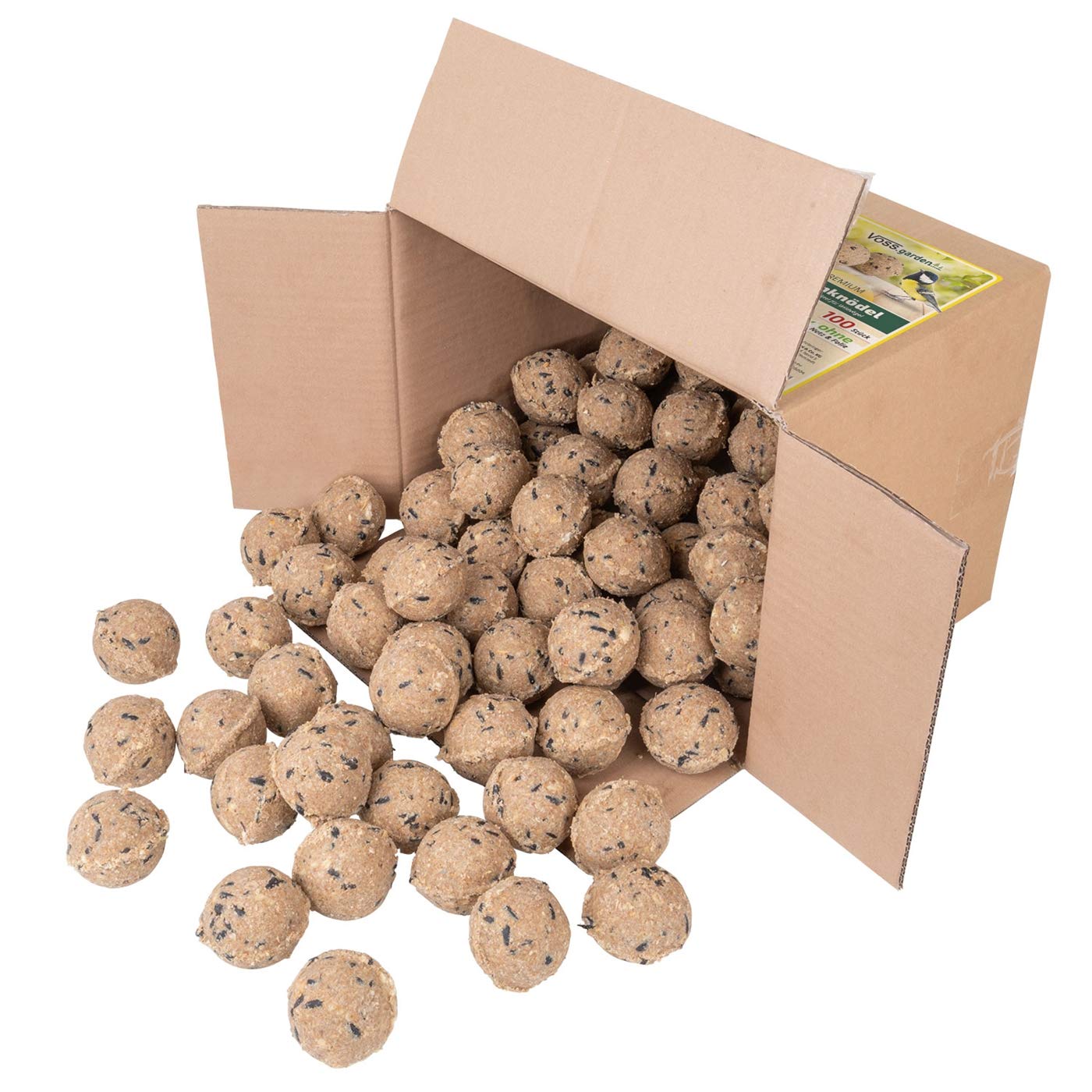 VOSS.garden 100 Stück Premium Meisenknödel, 10kg ohne Netz, Vogelfutter Futterknödel Knödel Wildvogelfutter Ganzjahresknödel Fettfutter, Wildvögel Meisen Rotkehlchen Gartenvögel