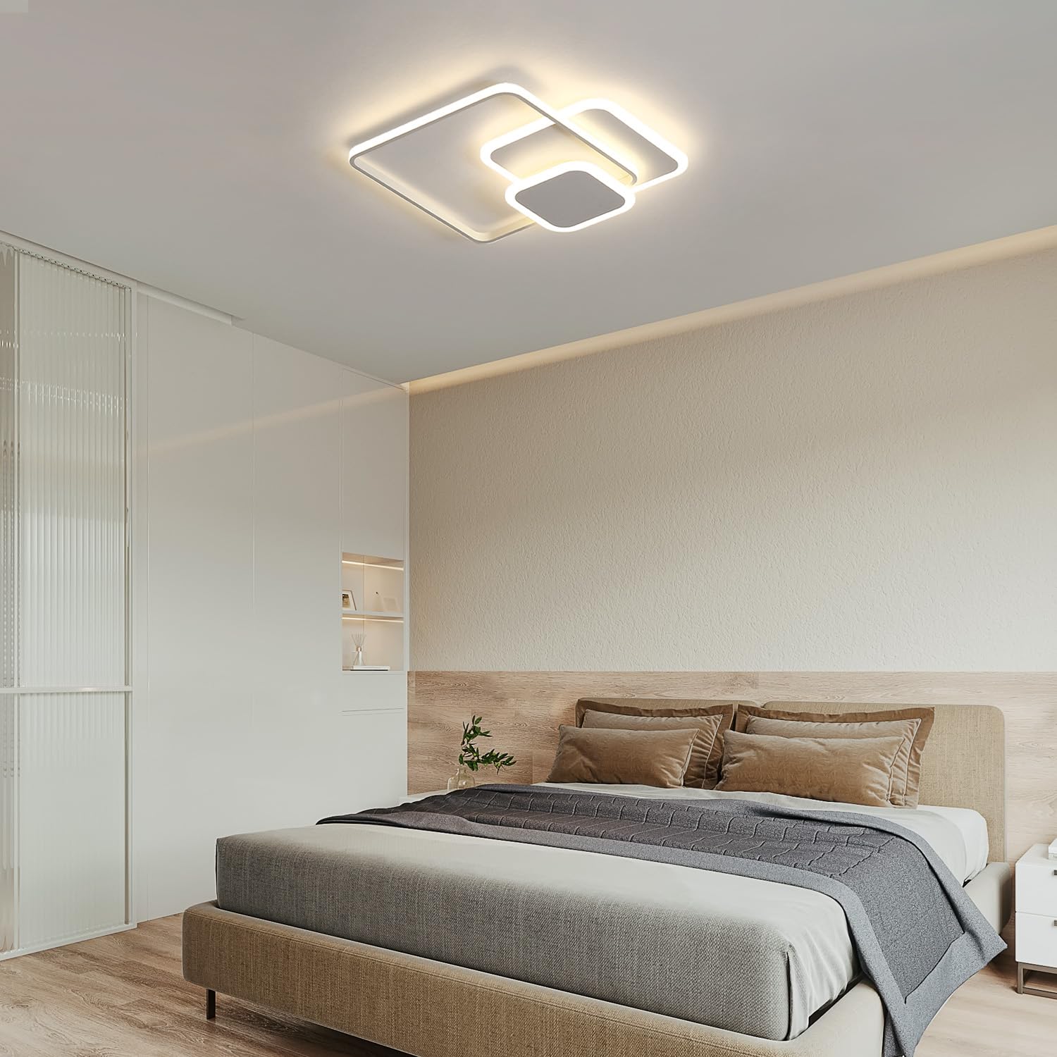 FUPE Plafoniera LED Soffitto - 43W Lampada Soffitto 4180LM Moderna a 3 Quadratische Luce Fredda 4000K per Soggiorno e Camera in Alluminio e Acrilico per Cucina Corridoio