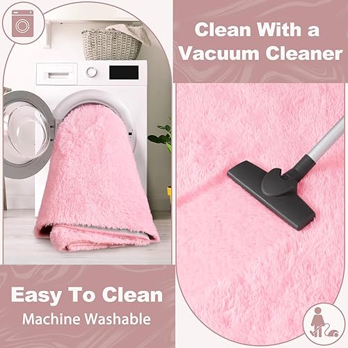 Miniatura 5 de EVOIONOS Alfombra Redonda Rosa para Dormitorio, 4x4 Pies Alfombras de Área Circulares Suaves y Esponjosas para Sala de Estar, Alfombra Circular de