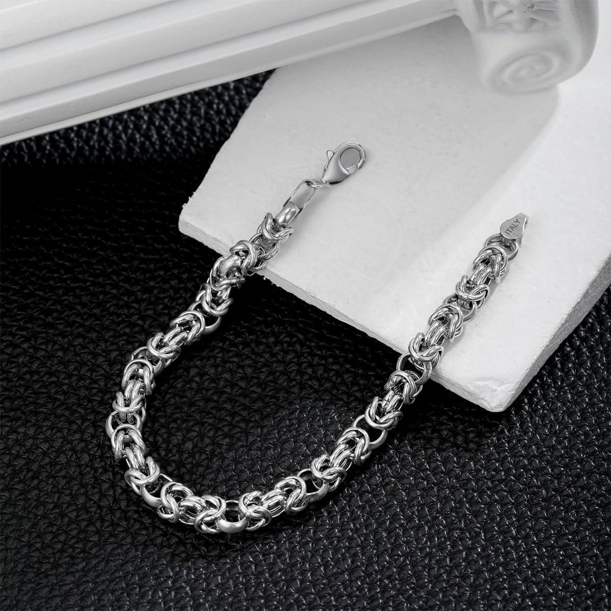6MM Byzantine Chain Bracelet Solid 925 Sterling Silver Man Link Bracelet Made in Italy with Lobster Clasp for Men Women Size 7/8/9 - Image 3