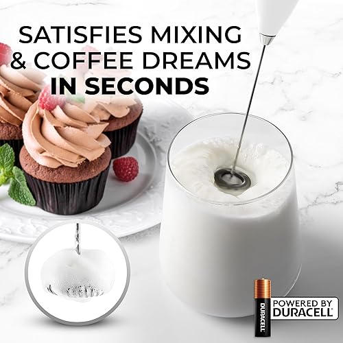 Vista 1099 de Zulay Kitchen - Espumador de leche de mano con pilas AA Duracell: batidora de bebidas resistente para café, latte, capuchino y más, color aurora
