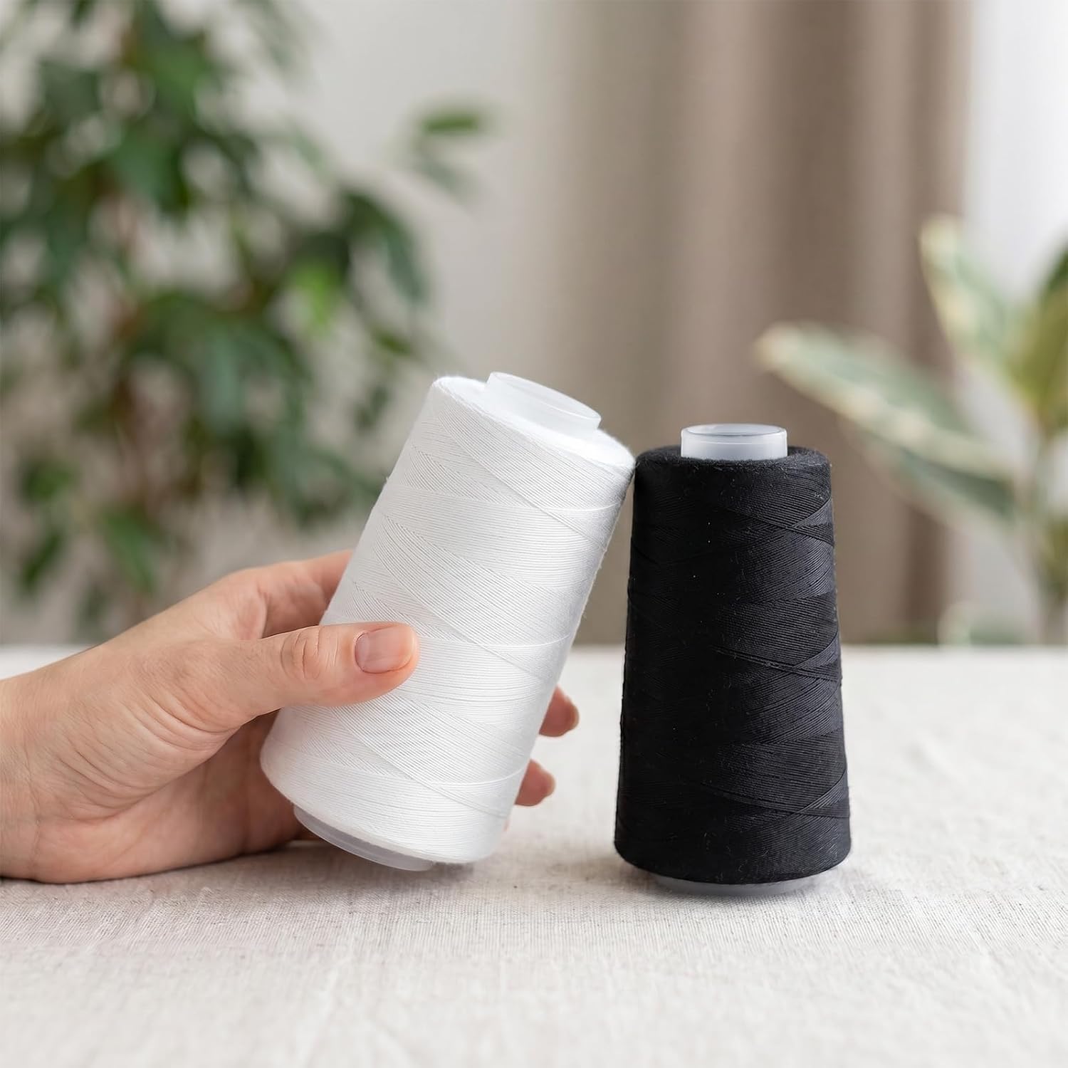 12 Pack 3000Yd Polyester Serger Thread, Black & White Sewing Thread