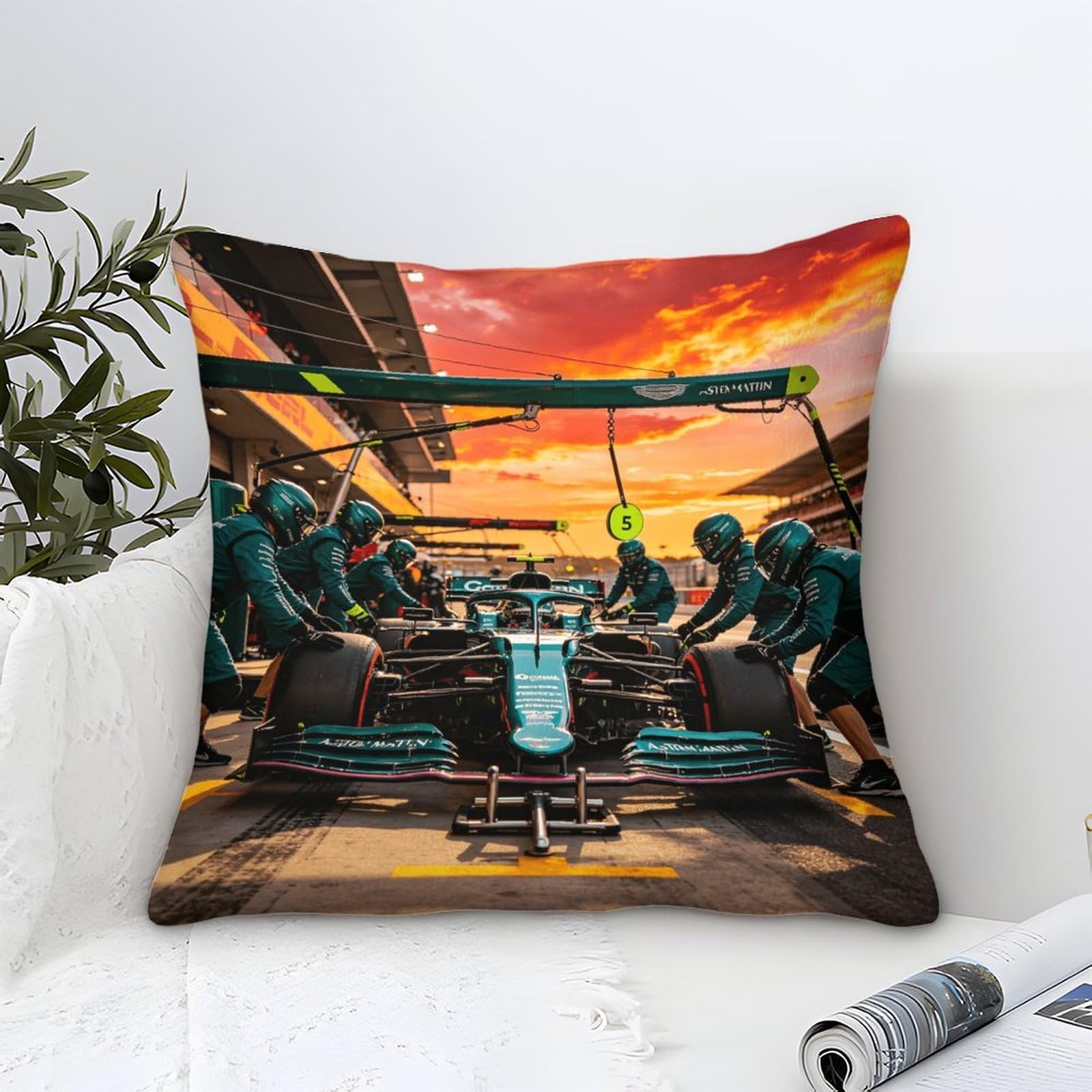 3U6C4M9K Luxury Microfiber Square Throw Pillow Cases Formulaa Racing with Invisible Zipper, 40x40cm Decorative Throw Pillowcases with Pit Stop, for Livingroom Sofa Bedroom