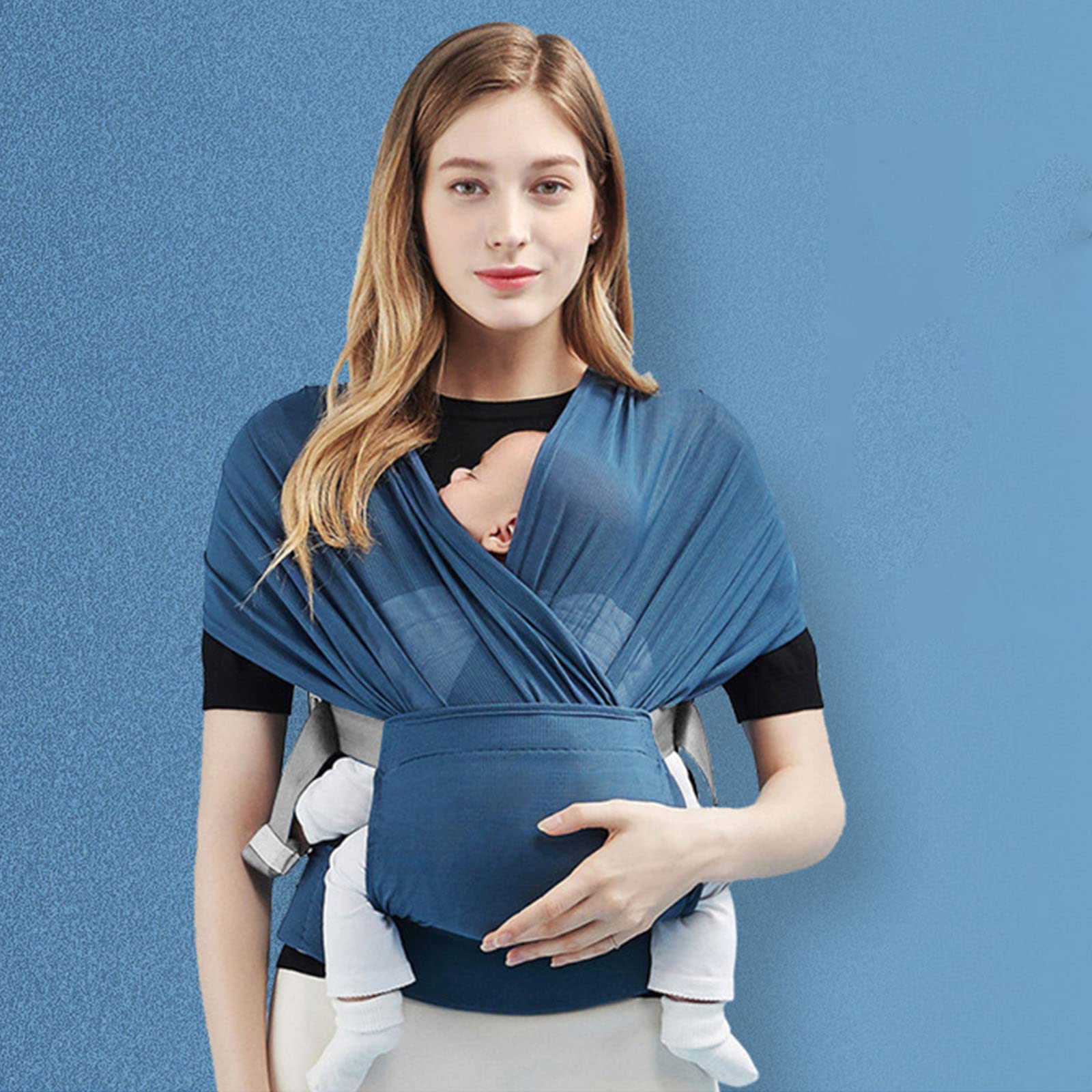 SONARIN Fular Portabebés Transpirable, Ergonómico Portador de Bebé Bandolera Ligero Portátil, Mochila Elástica para Recién Nacidos de Hasta 15 kg (Azul)