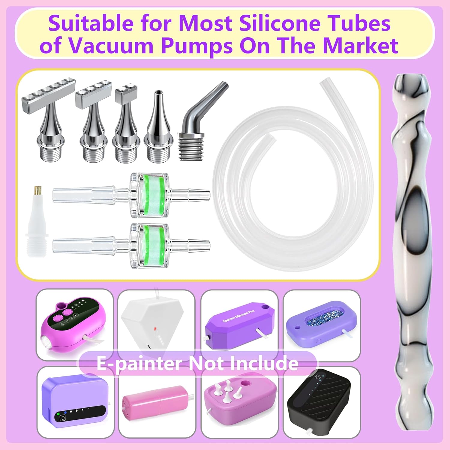Replacement Kit for Vacuum Diamond Painting Pens, E-Painter Replacement Pen + 2 Filters + Steel Screw 1/2/4/6/Elbow Multiplacers + 1m Silicone Tube fits Most Electric Diamond Art Pen (White-4/6)