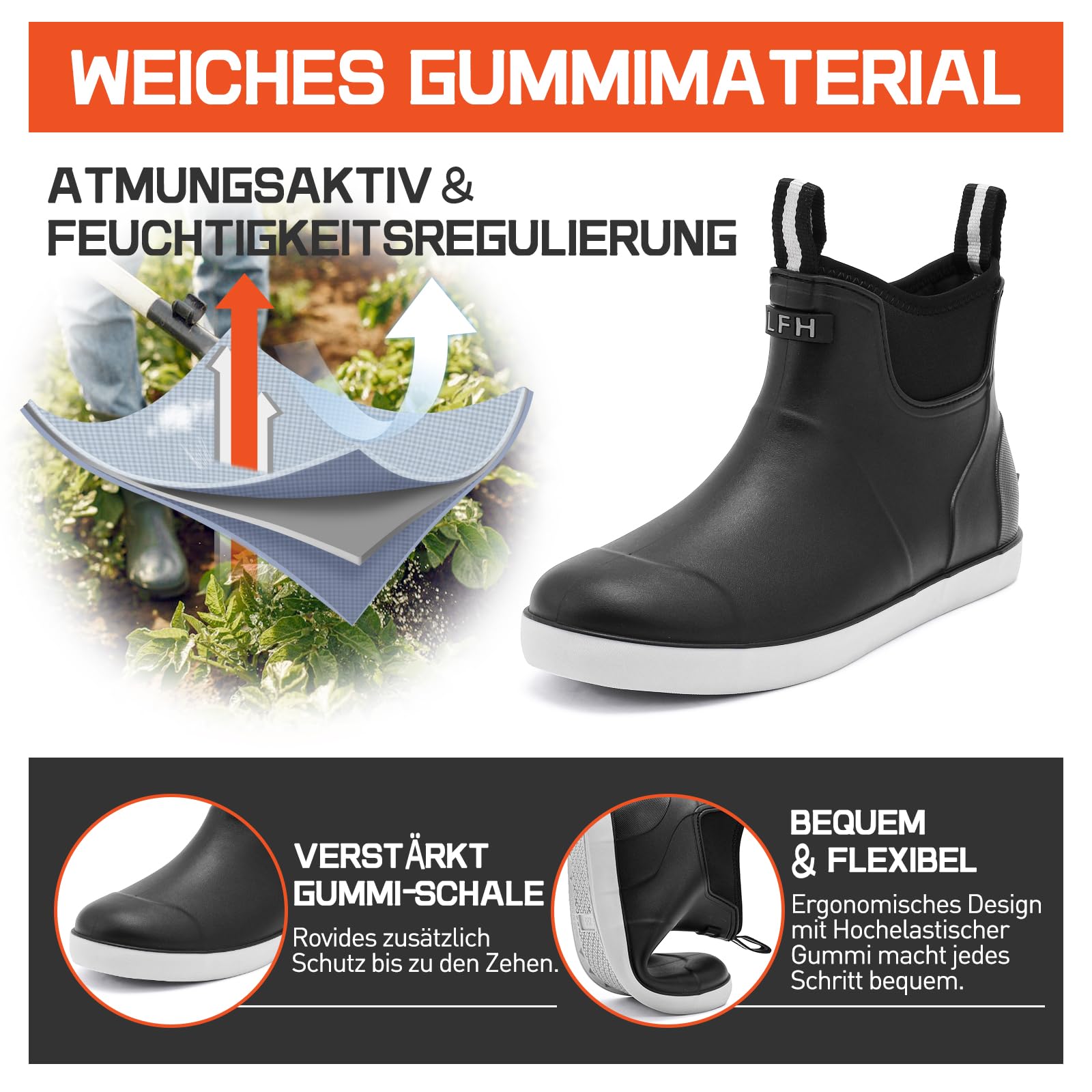 zaxunai Stivali Pioggia Gomma Uomo, Stivaletti Antinfortunistica Uomo, Stivali Da Pesca, Antiscivolo Comode Shorty Boots Scarpe Da Giardino