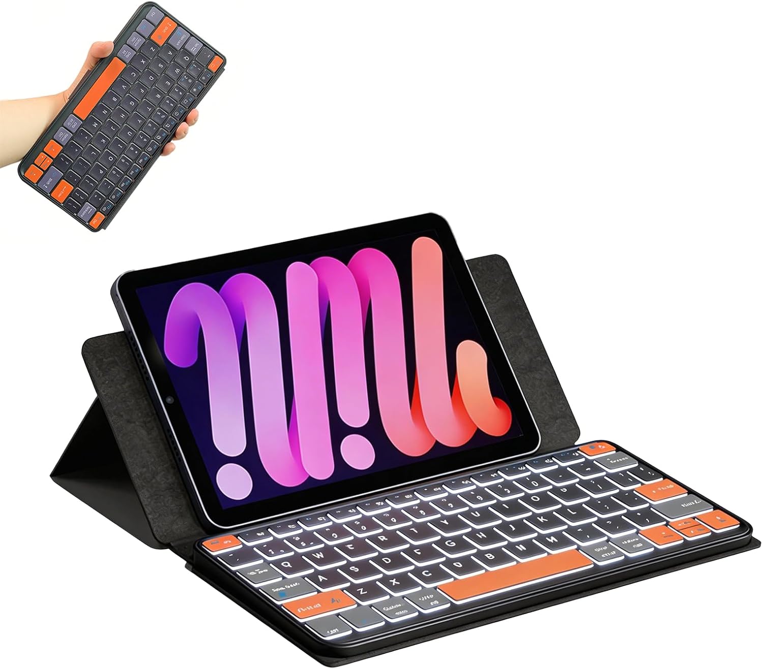 Foldable Keyboard with Backlit, Ultra Light Portable Wireless Keyboard with Adjustable Angle Stand & Leather Case,Compact Travel Bluetooth Keyboard for iPad mini,iPhone, Windows, iOS & Android