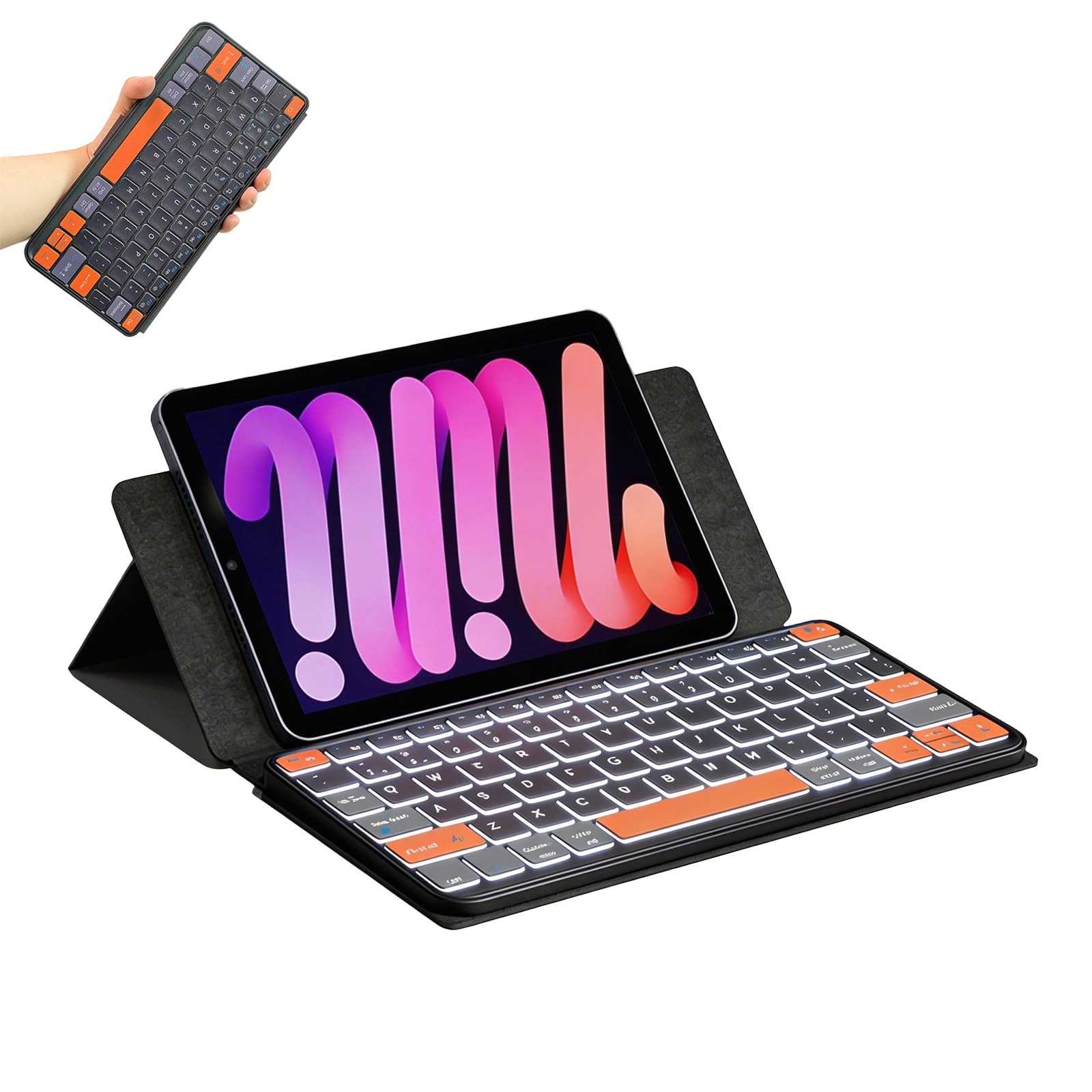 Photo 1 of Luntak Foldable Keyboard with Backlit, Ultra Light Portable Wireless Keyboard with Adjustable Angle Stand & Leather Case,Compact Travel Bluetooth Keyboard for iPad mini,iPhone, Windows, iOS & Android