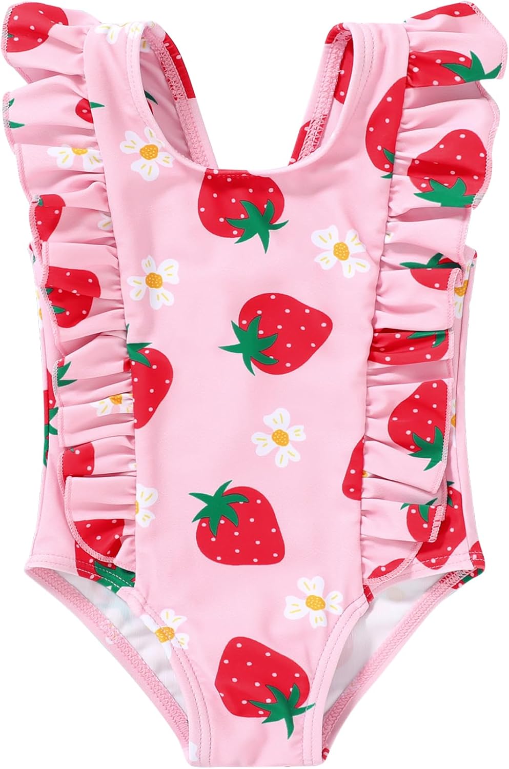 Happy Town One-Piece Infant Toddler Baby Girl Summer Swimsuit Watermelon Leopard Ruffle Swimwear Bikini Bathing Suit Strawberry 6-12 Months