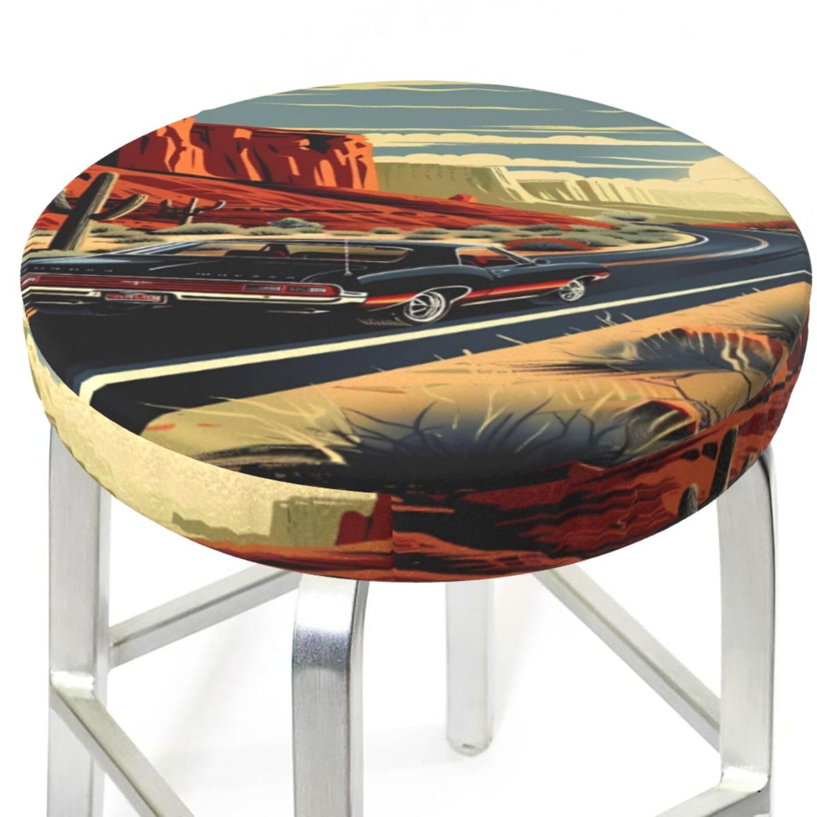 Amazon.com: Fuzquwu Route 66 Retro (5) Pattern Round Bar Stool