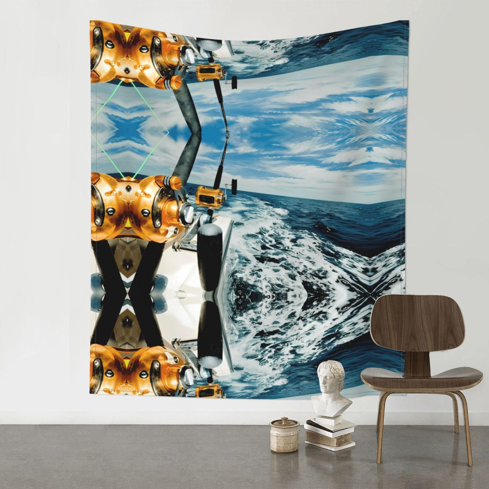 YYHWHJDE Fishing Reels On A Boat Prints Wall Tapestry 60x51in - High-Grade Polyester Throw for Dorm Room Decor, Beach Blankets & Home Accent