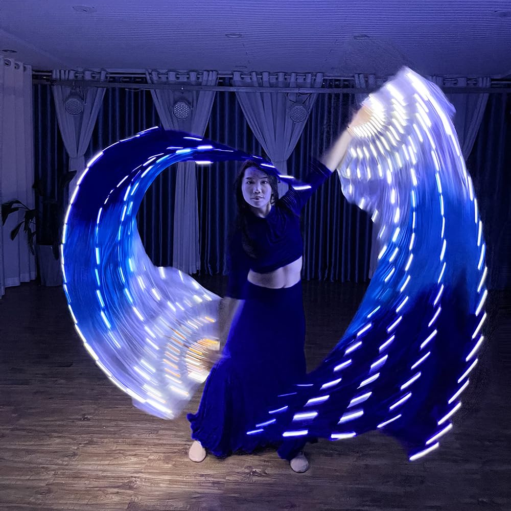 WEISIPU 1 Pair 1.8m LED Belly Dance Silk Fan Veil Long Bamboo Fans Veil Hand Made Silk Fan for Dance Outdoor - Image 3