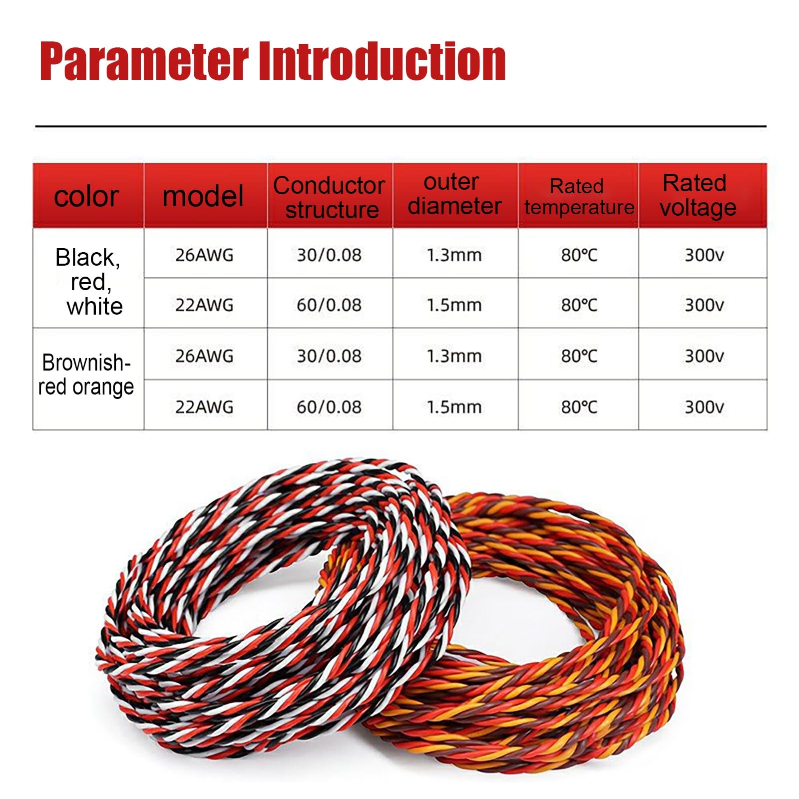 RC Servo Verlängerungskabel 26AWG 22AWG Verdrilltes Signalkabel Verzinntes Kupfer Silikonisolierung Flexibel Für Modellflugzeuge Autos Boote(Black-red-white(22AWG),300FT)