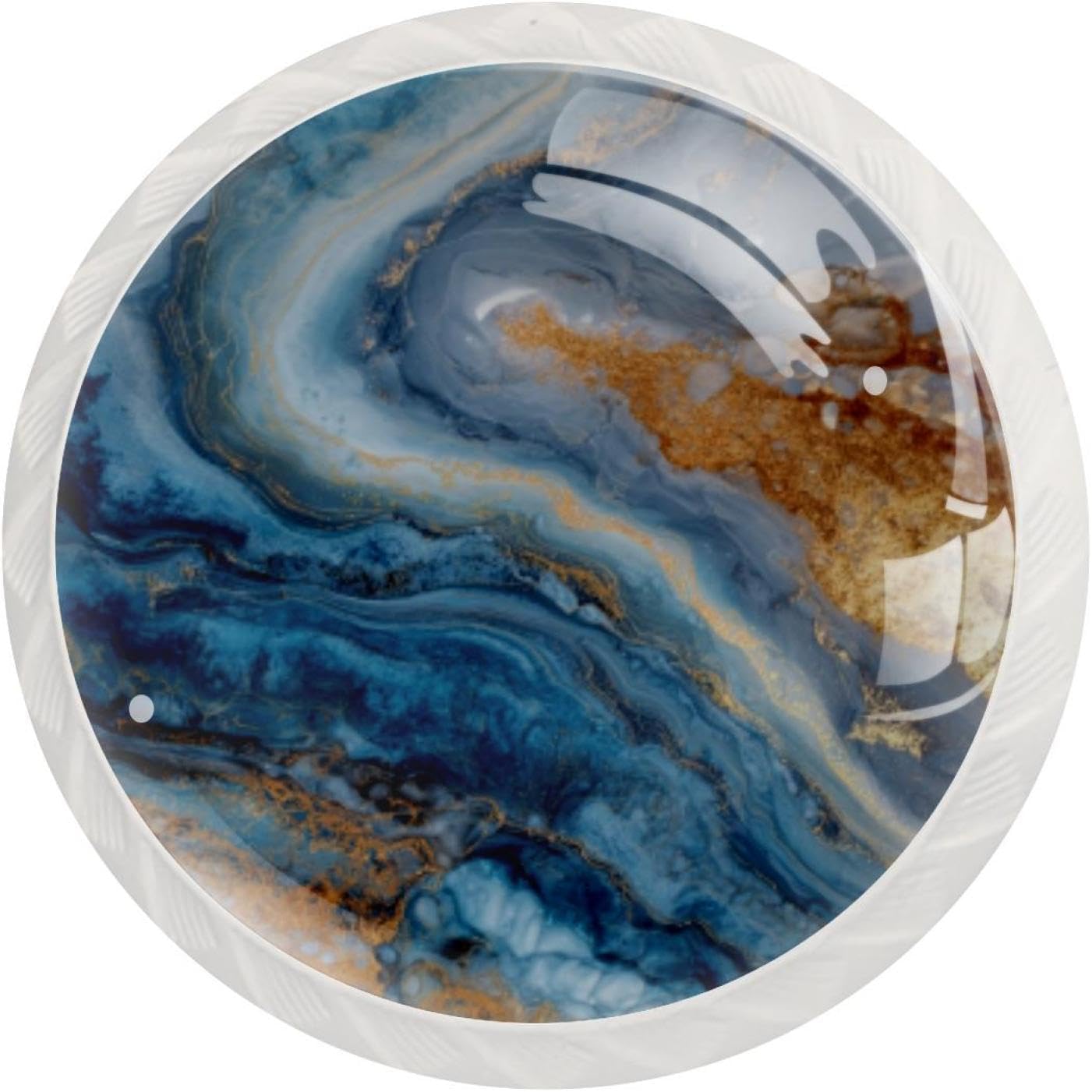 Black Abstract Blue Gold Marble (2) Household Cabinet Knobs, Glass Drawer Pulls for Kitchen Cupboard Dresser Closet