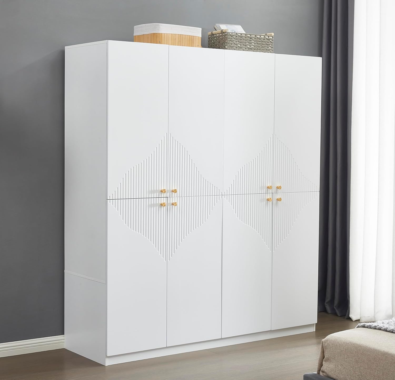 ALPHAWIN Armoire Wardrobe Storage Wood 4 Door 2