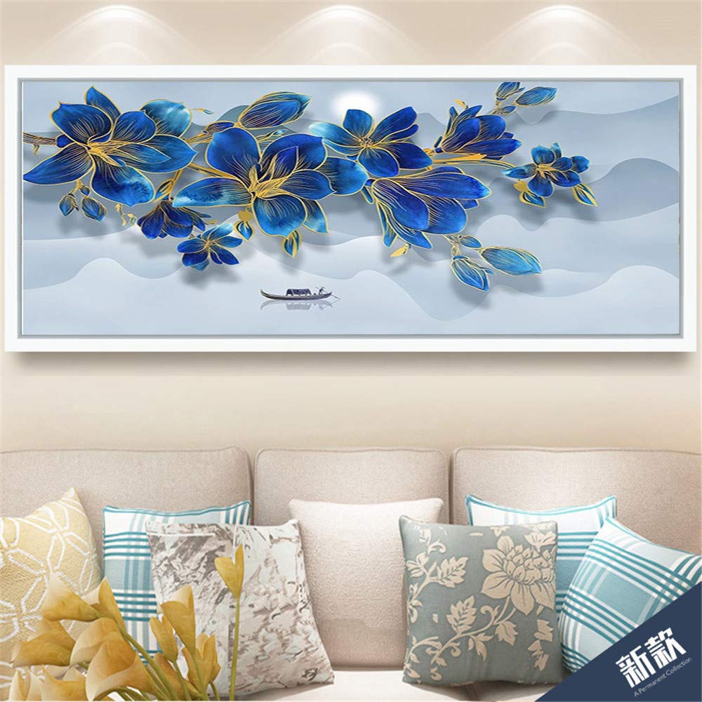 DIY Diamond Painting – Blaue Magnolienblume, 5D Diamant Malerei Set, 180x70 Cm