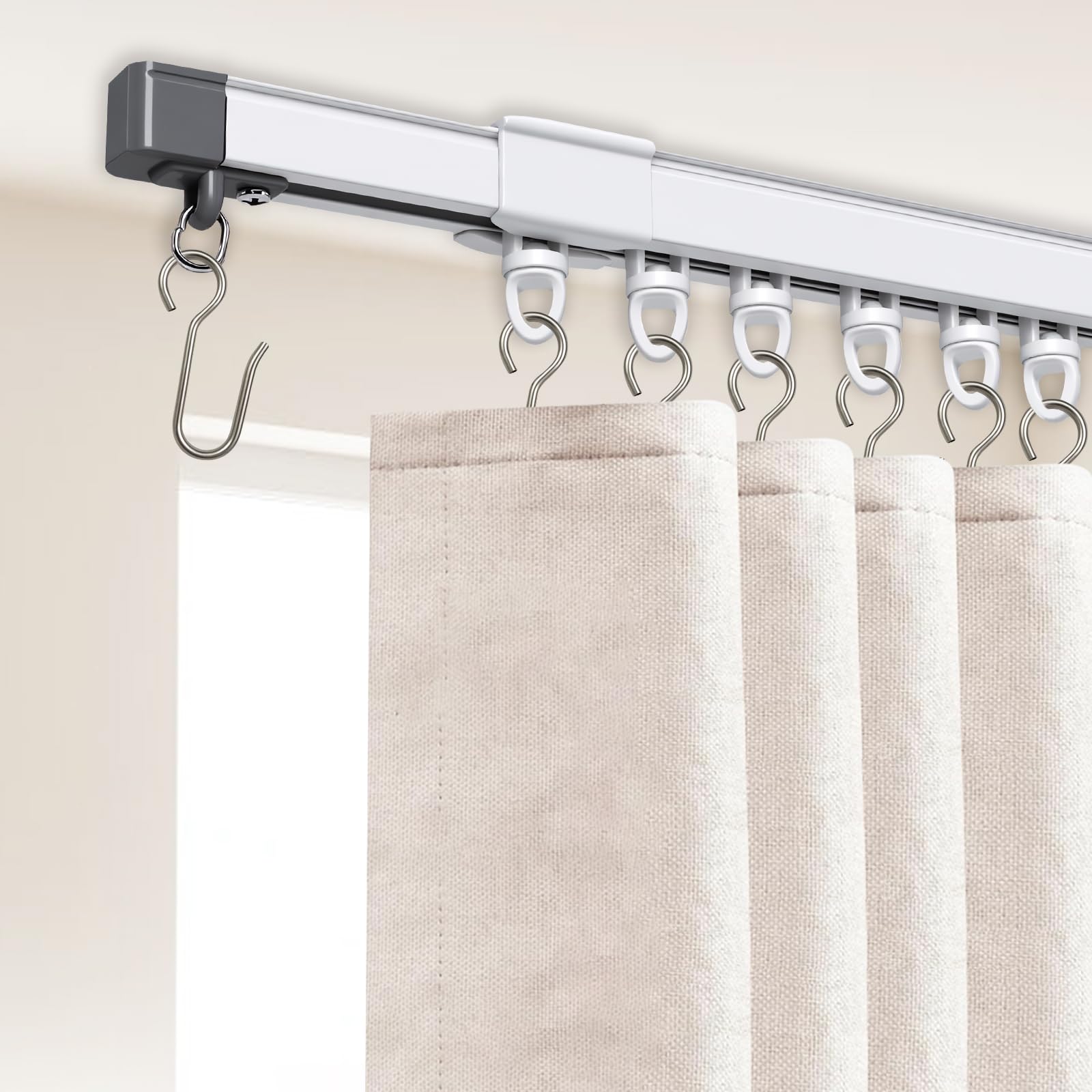 Riel de Cortina de Techo Aluminio 97-250 cm | Riel para Cortinas con Deslizadores y Ganchos | para Instalación en Techo y Pared | para Dormitorios, Salones, Oficinas y Baños