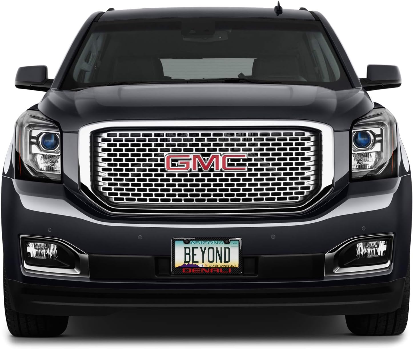 iPick Image for GMC Denali in Red in 3D on Real Carbon Fiber Finish ABS Plastic License Plate Frame is Official Licensed