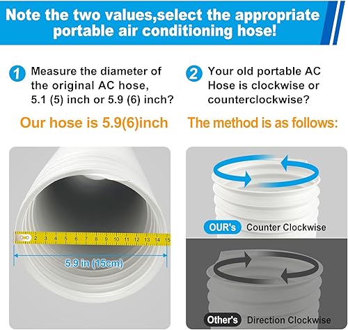 Miniatura 2 de Manguera de aire acondicionado portátil de 5.9 pulgadas de diámetro, ventilación de escape de manguera de CA portátil con rosca antihoraria longitud
