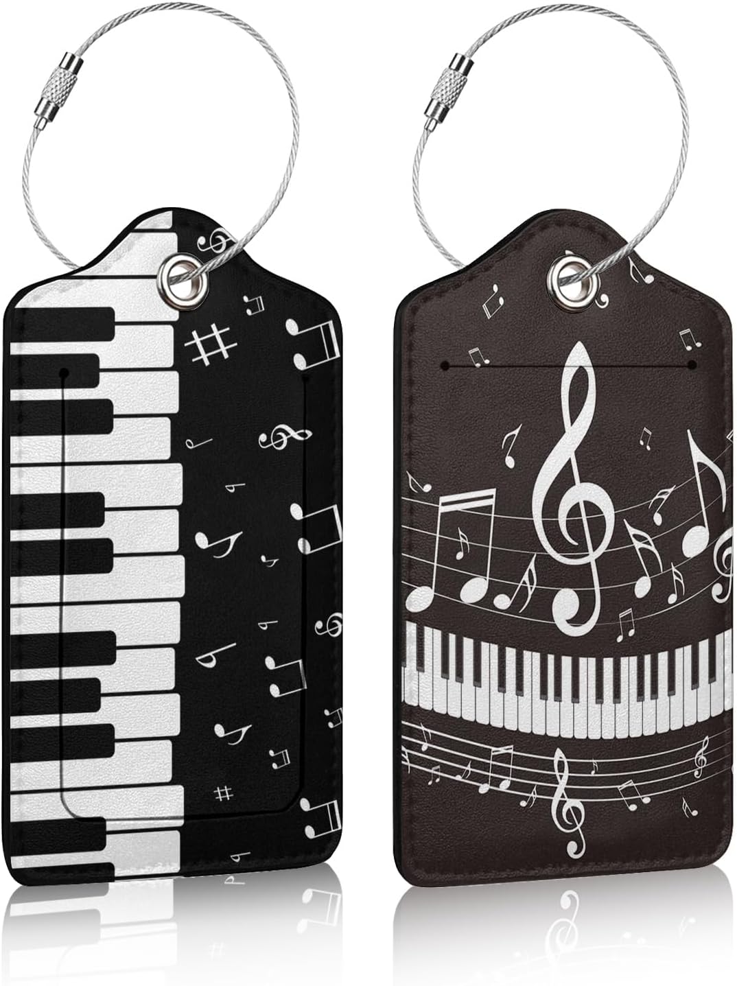Luggage Tag for Suitcases 2 pcs, Music Piano Keys PU Leather Luggage Tag with Privacy Cover ID Label for Women Men Travel