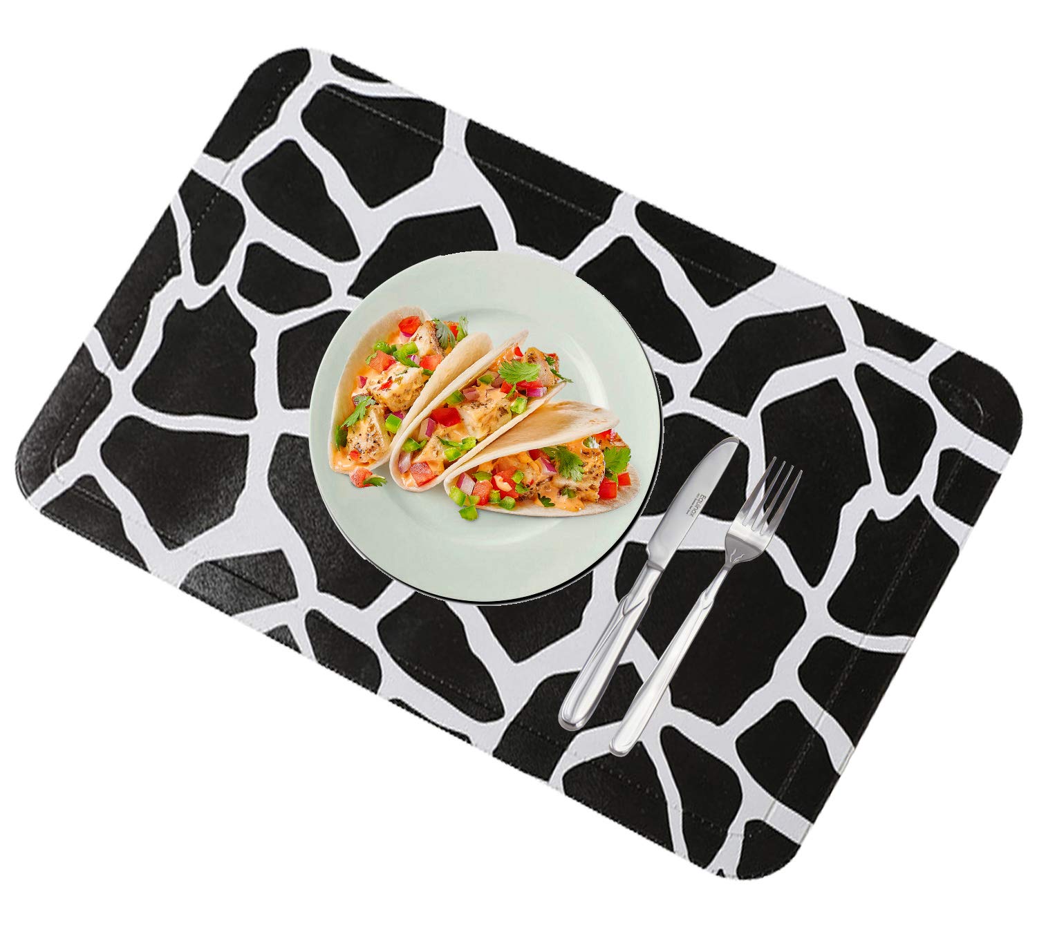 Ranvi Placemats, Each Set of 4 Heat-Resistant and Waterproof PU Placemats, Easy to Wipe and Washable Table Mats, Protect the Desktop Beautiful Appearance (Cow Design)