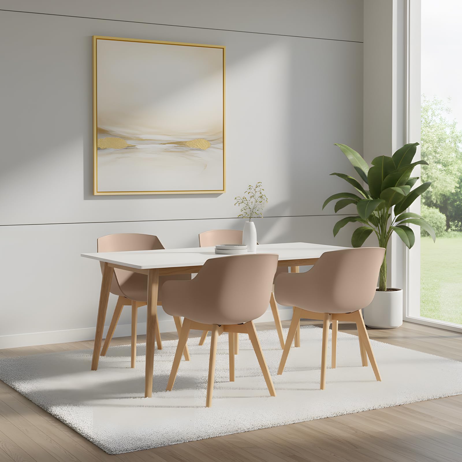 EGGREE 4er-Set Esszimmerstühle, skandinavische Küchensessel mit Beinen aus massivem Buchenholz, Khaki