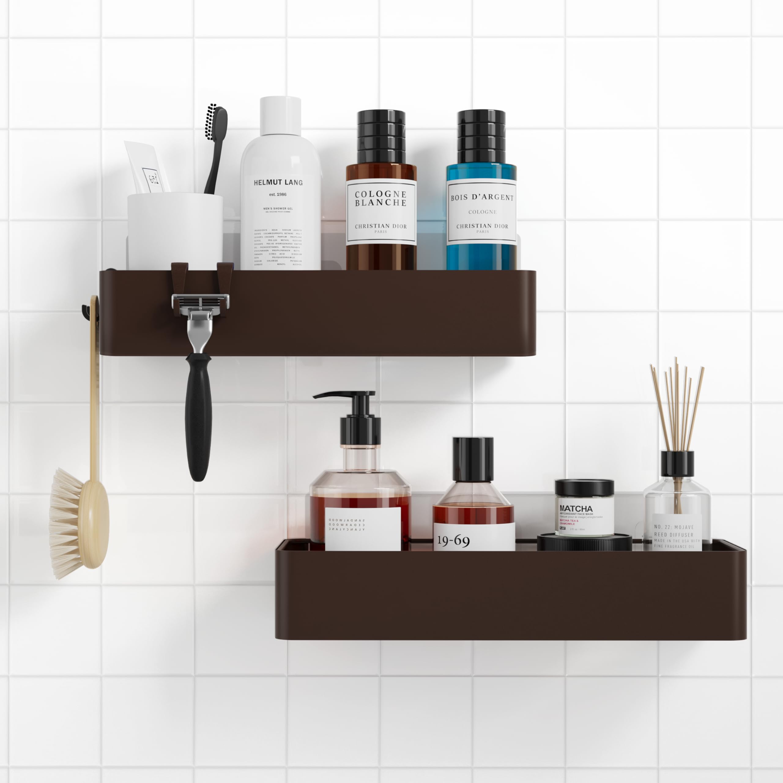 Kitsure 2 Pack Rustproof Shower Caddy - 2 Shelves, Drill-Free & Quick-Dry Shower Organizer, Rustproof Bathroom Shelves with 4 Hooks, Large, Black — view 9