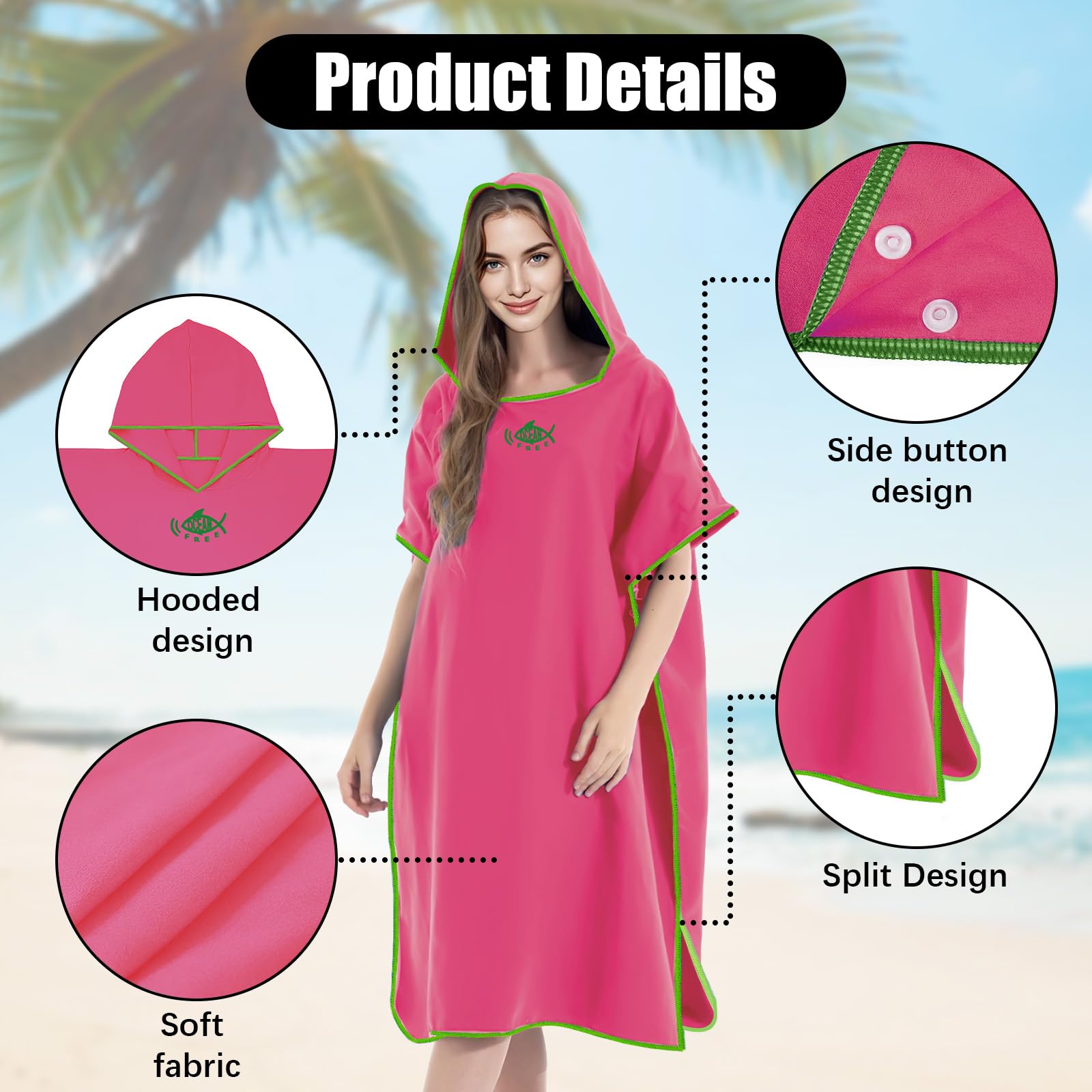 Poncho Toalla Adulto Hombre Mujer de Microfibra Extra Largo Secado Rápido Ligero Tamaño Universal para Natación Playa